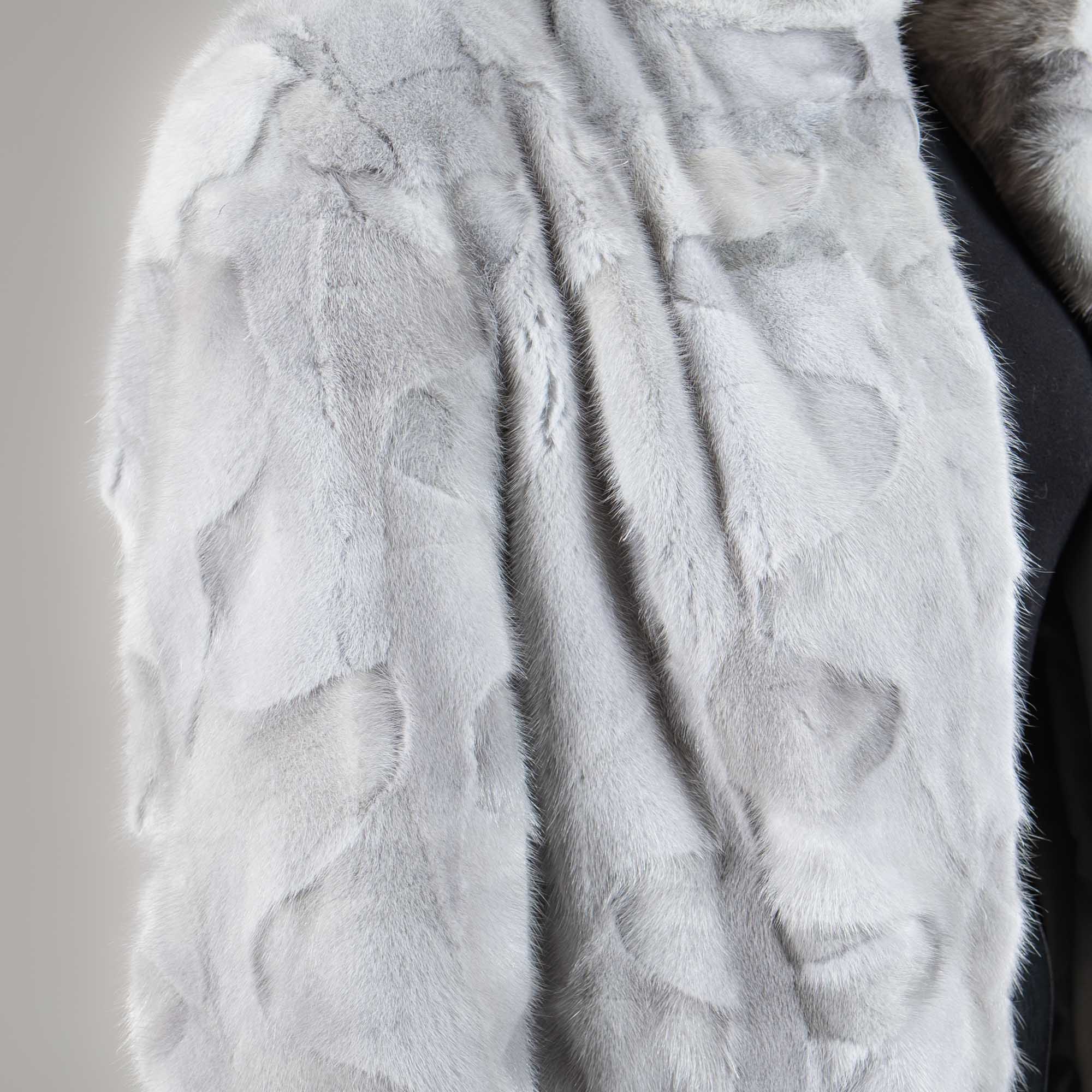 Mink fur jacket with a collar in gray color