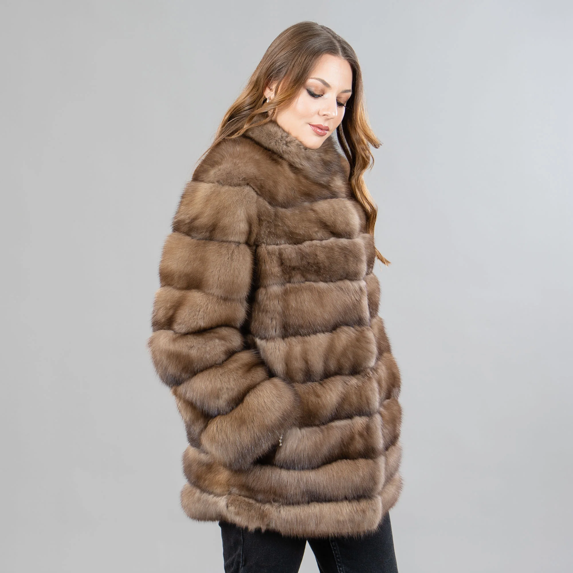 Sable fur coat in brown color