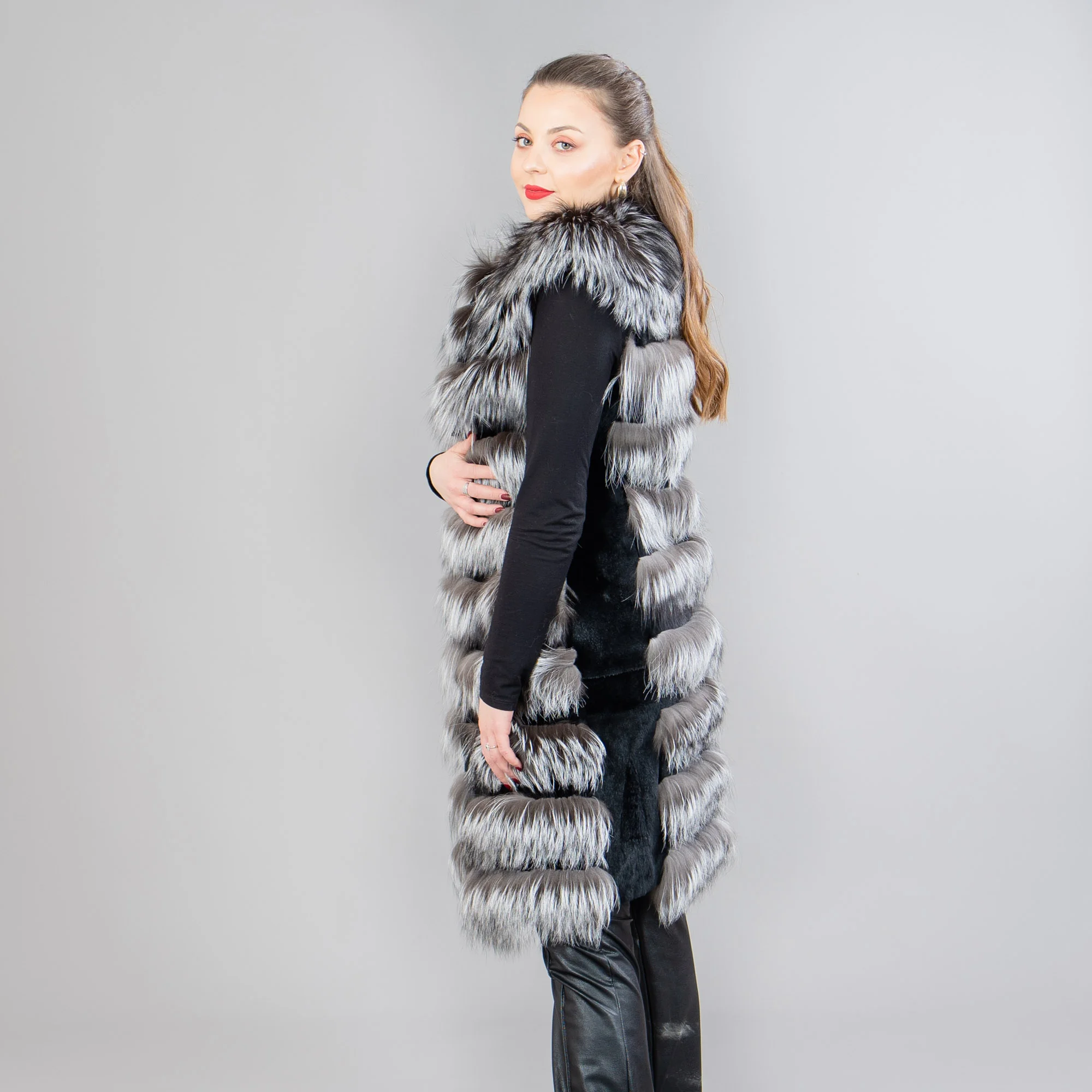 Silver fox fur vest with rabbit fur details | Greek