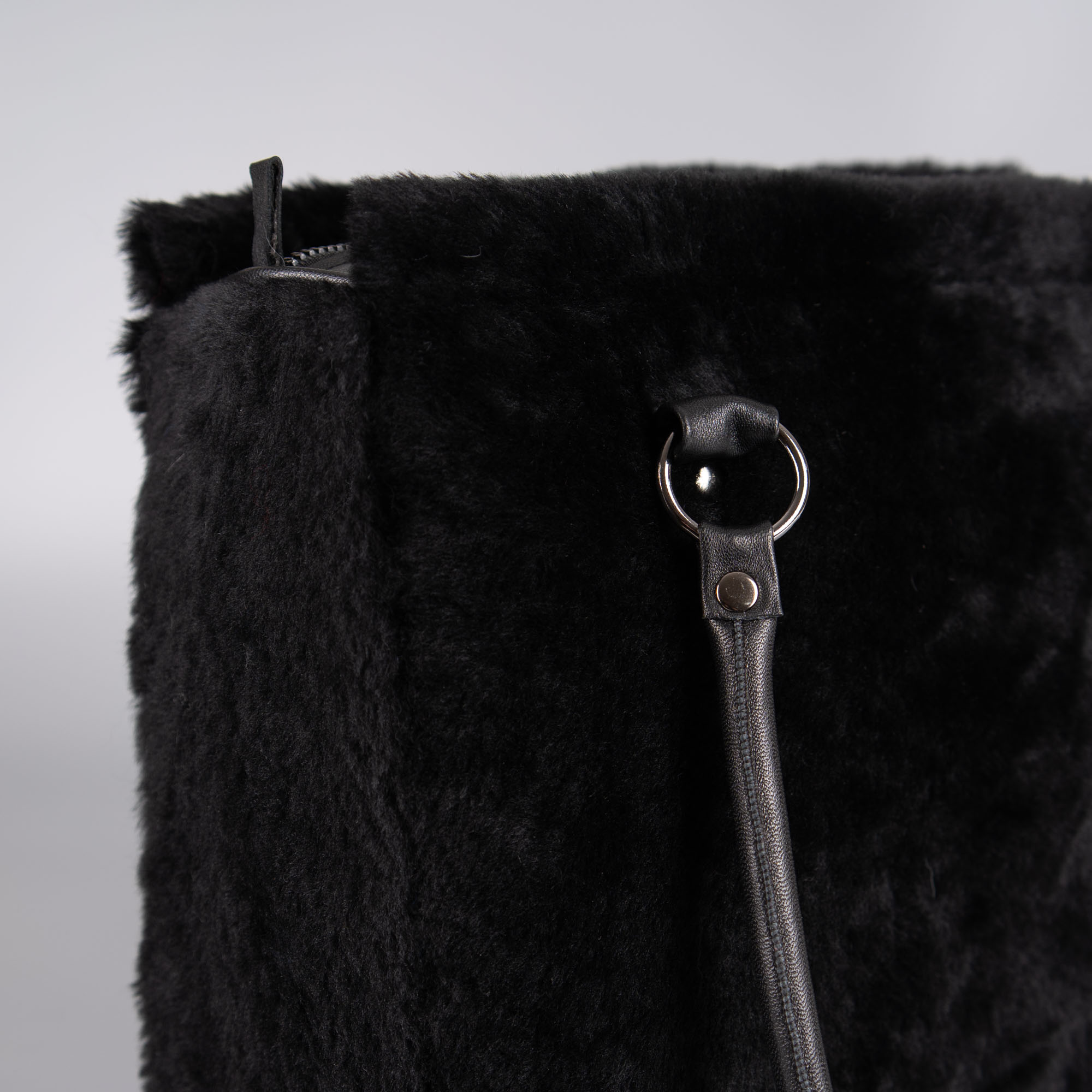 Sheep fur handbag in black color