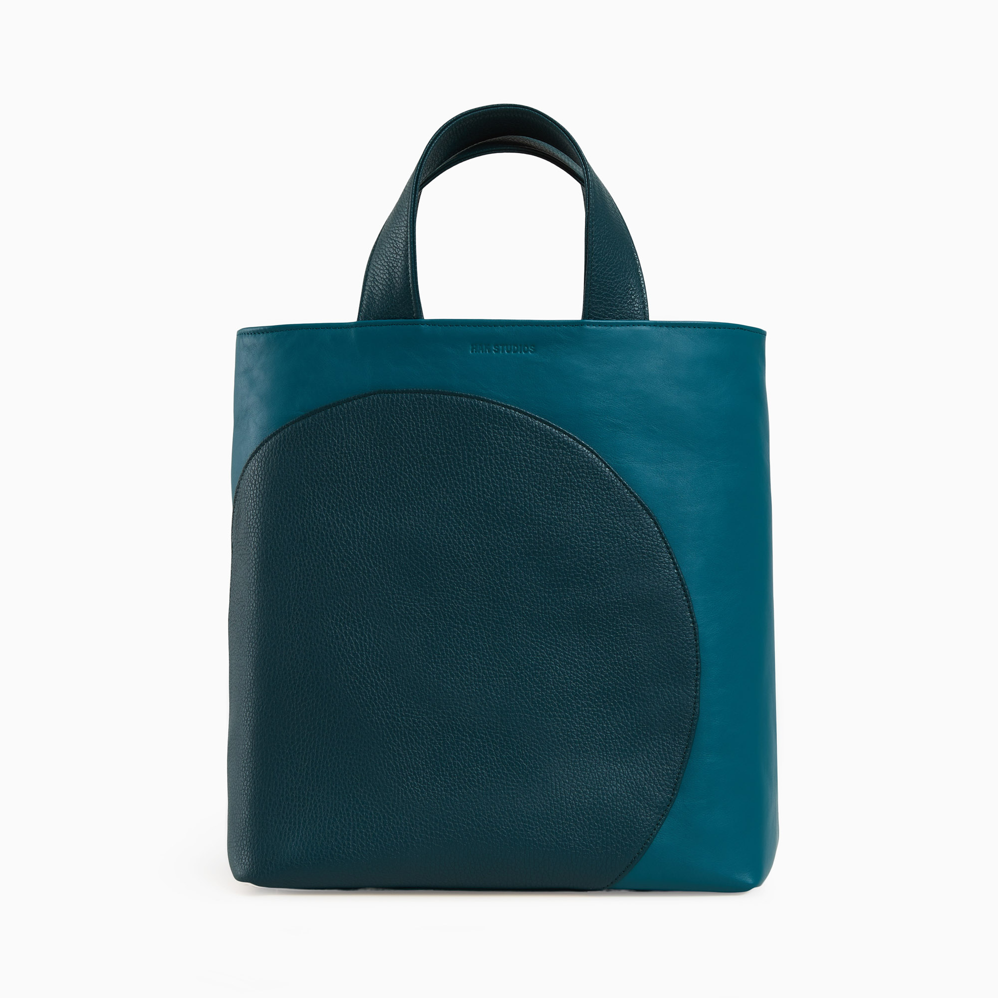 Leather handbag in blue shades