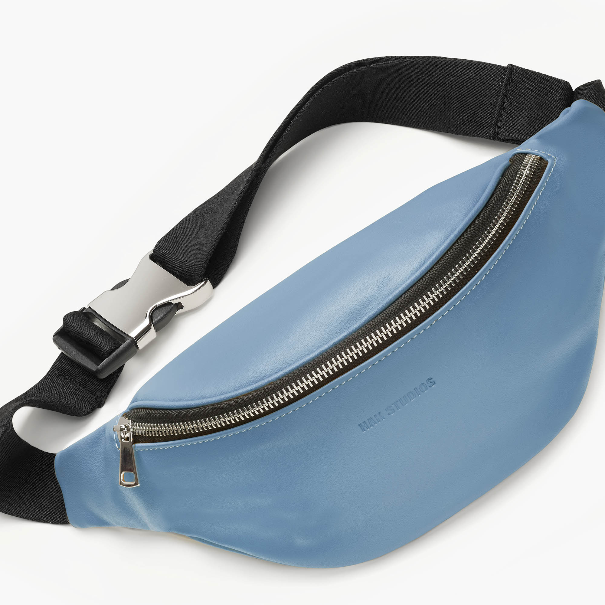 Leather belt bag in blue color