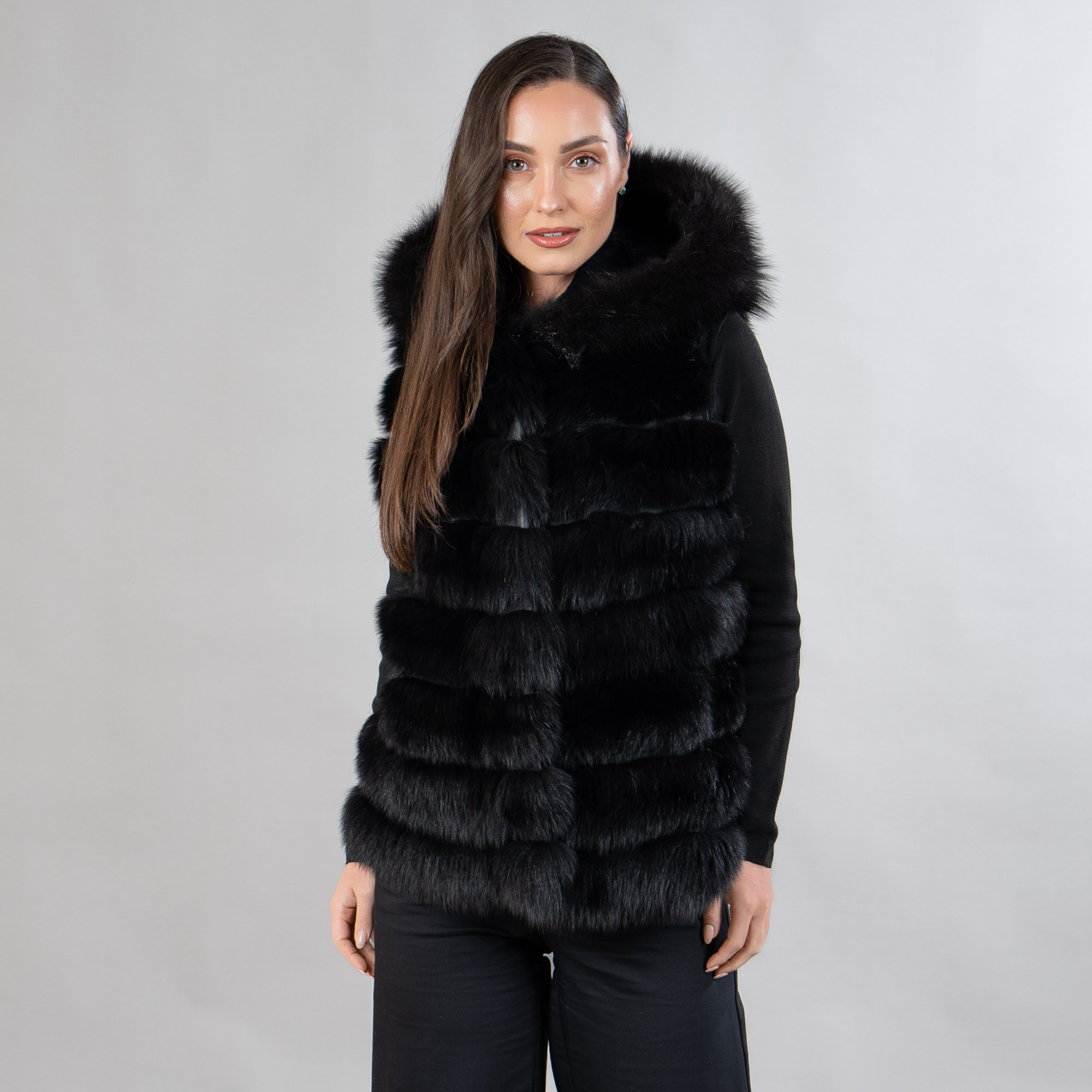 Fox fur polymorphic coat in black color