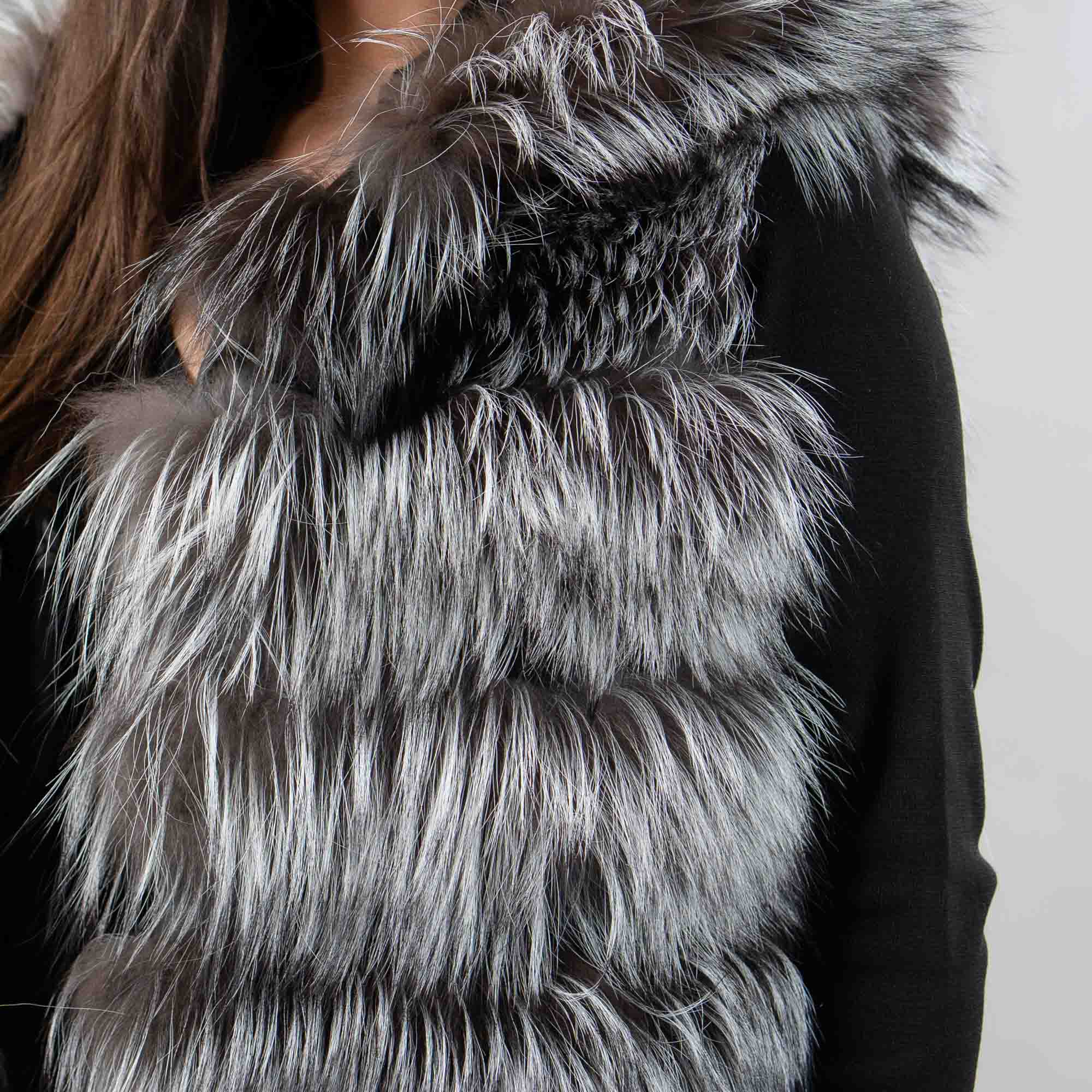 Fox fur polymorphic coat in silver color