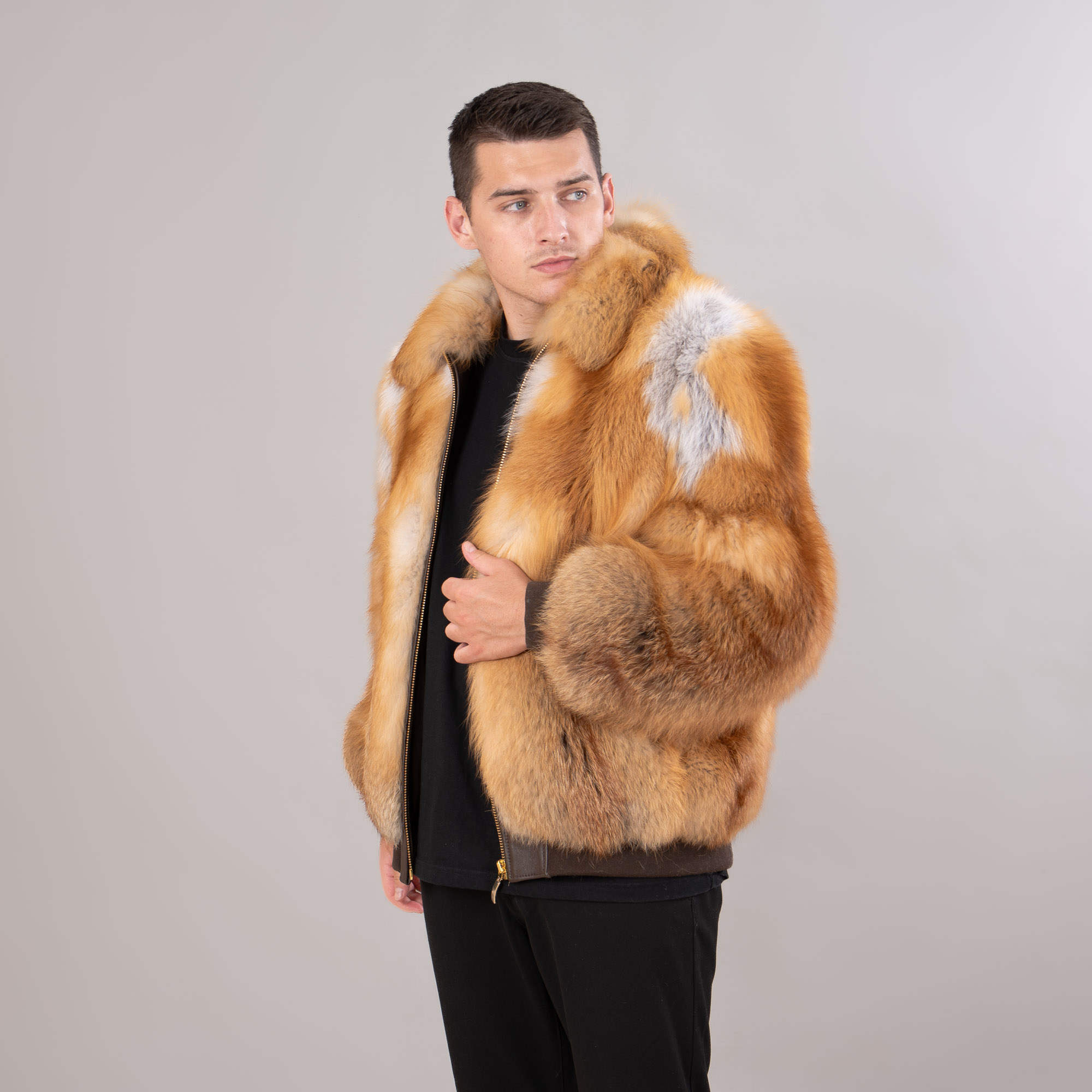 Men's fox fur jacket in golden color