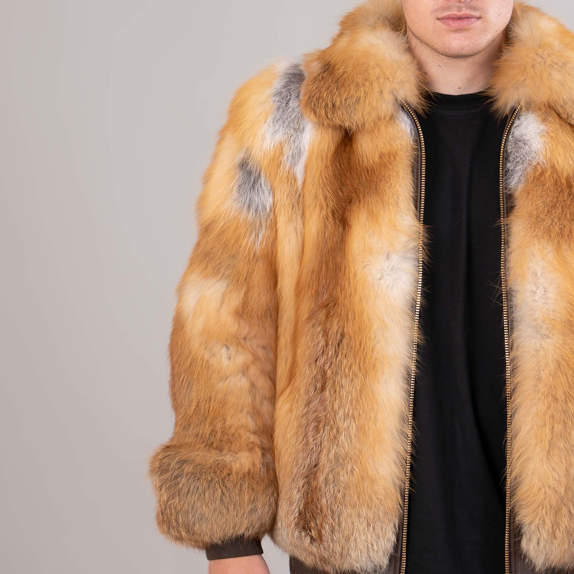 Men's fox fur jacket in golden color