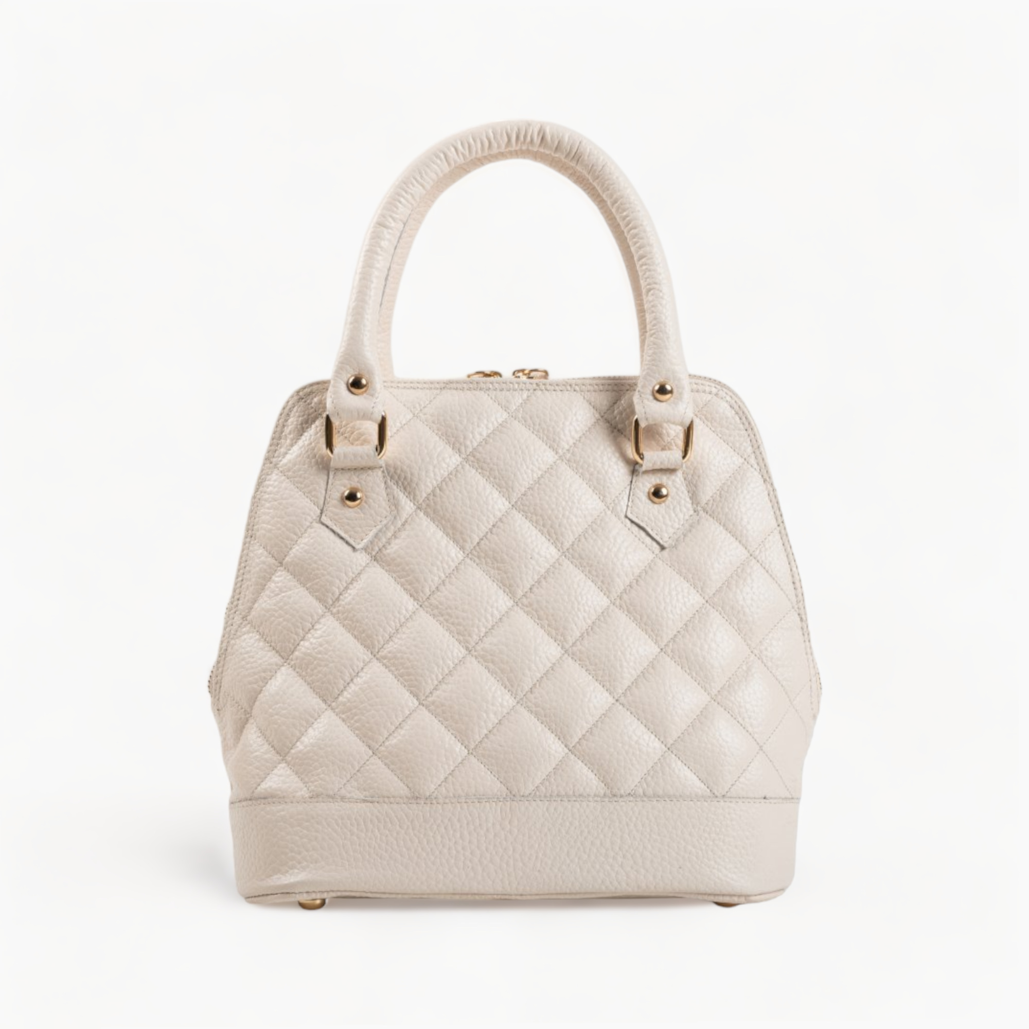 Leather handbag in beige color