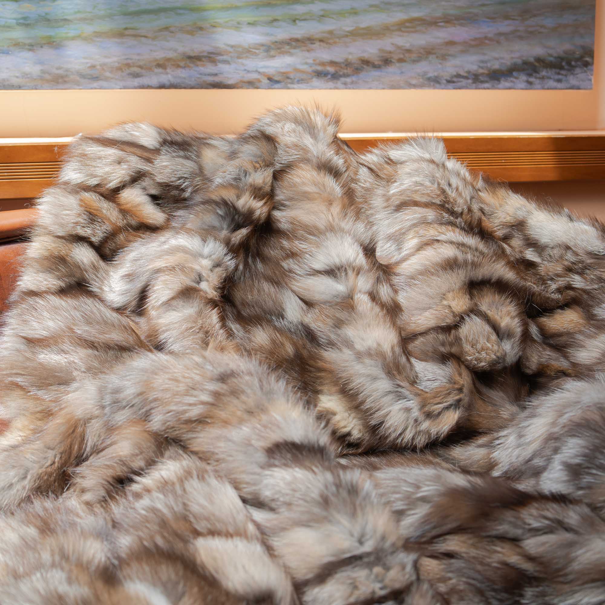 Fox fur blanket in various beige shades