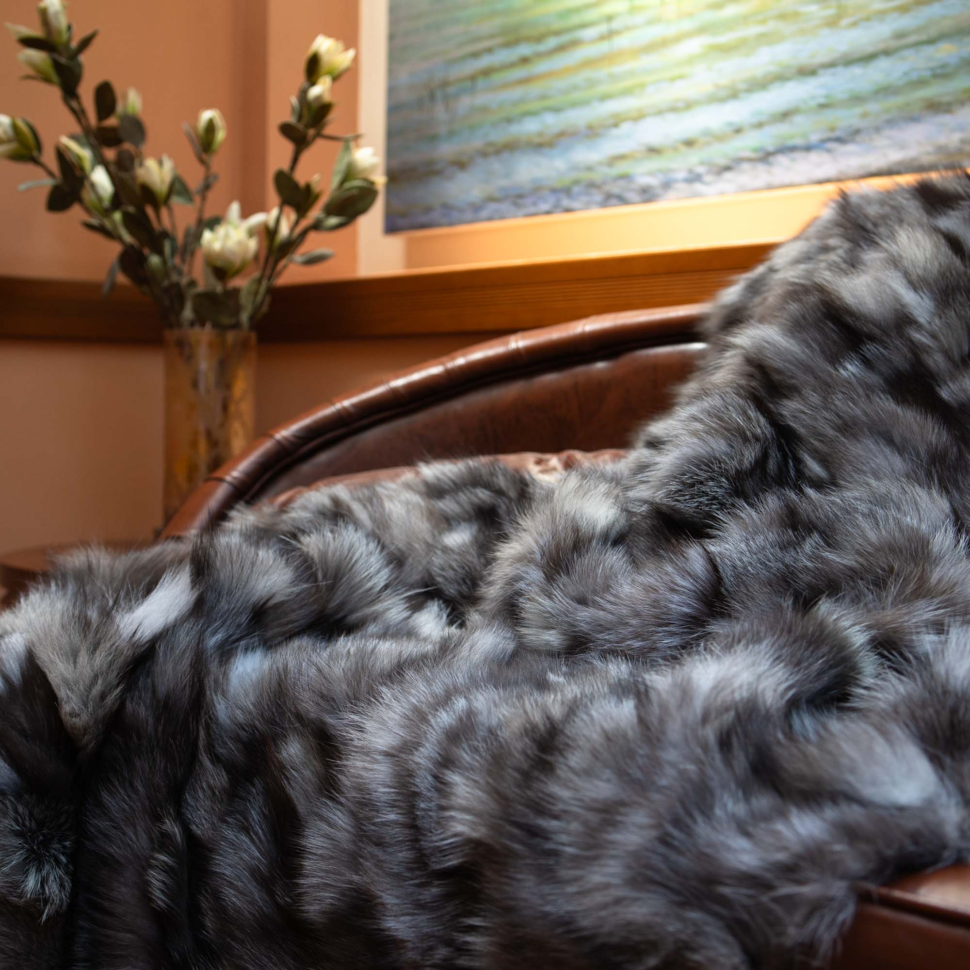 Fox fur blanket in gray color shades