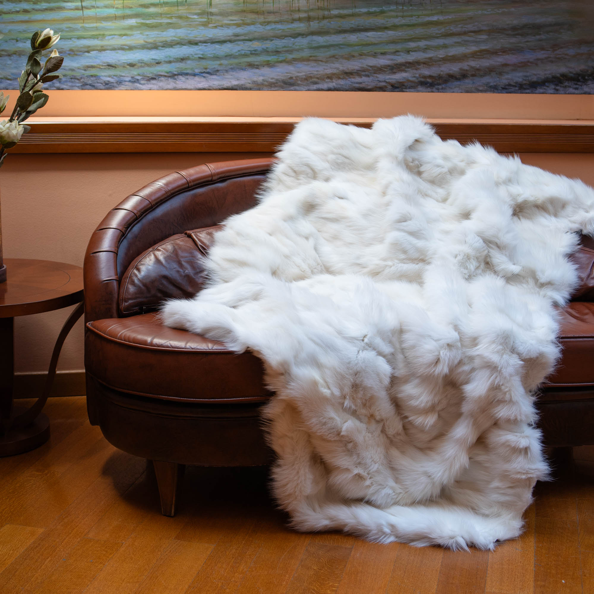 Fox fur blanket in white color