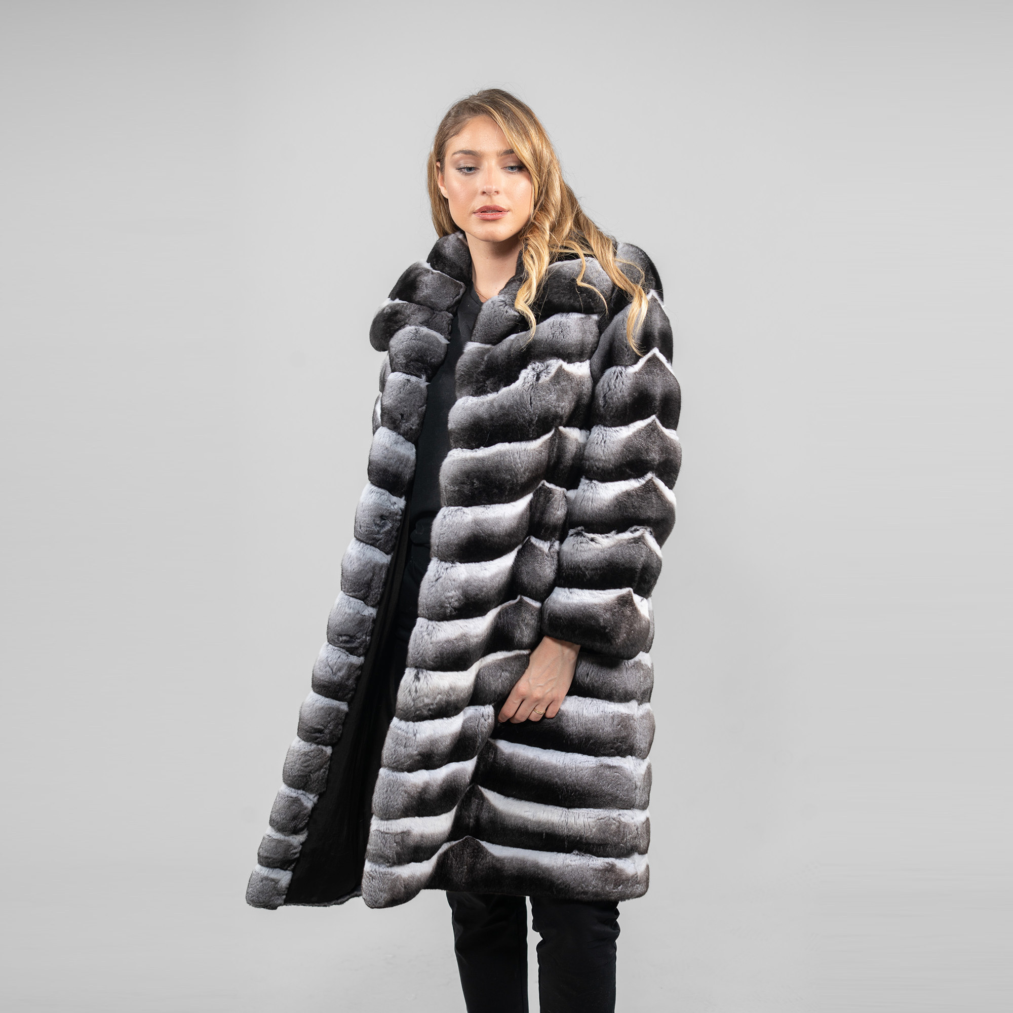 Chinchilla fur coat in gray color