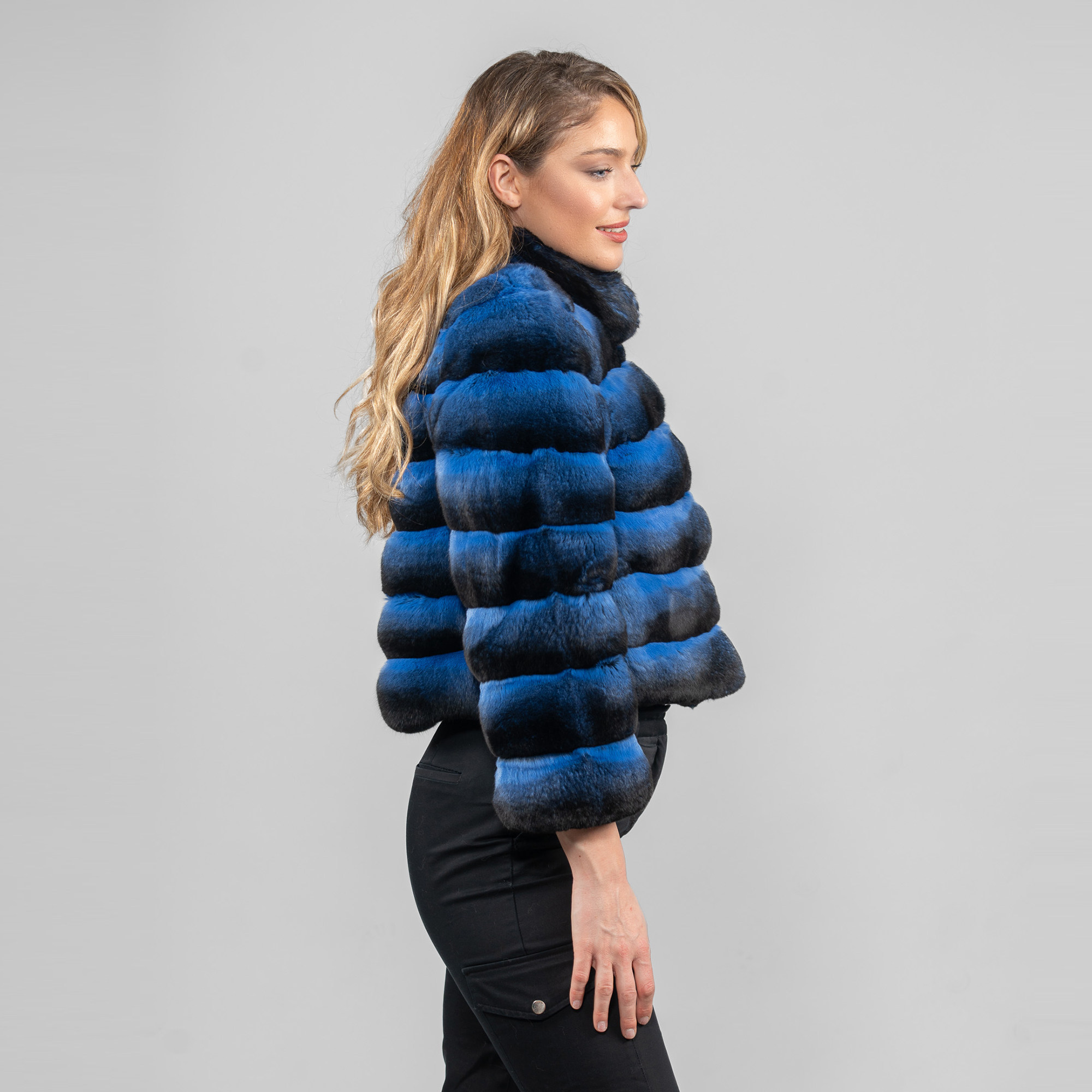 blue chinchilla fur jacket