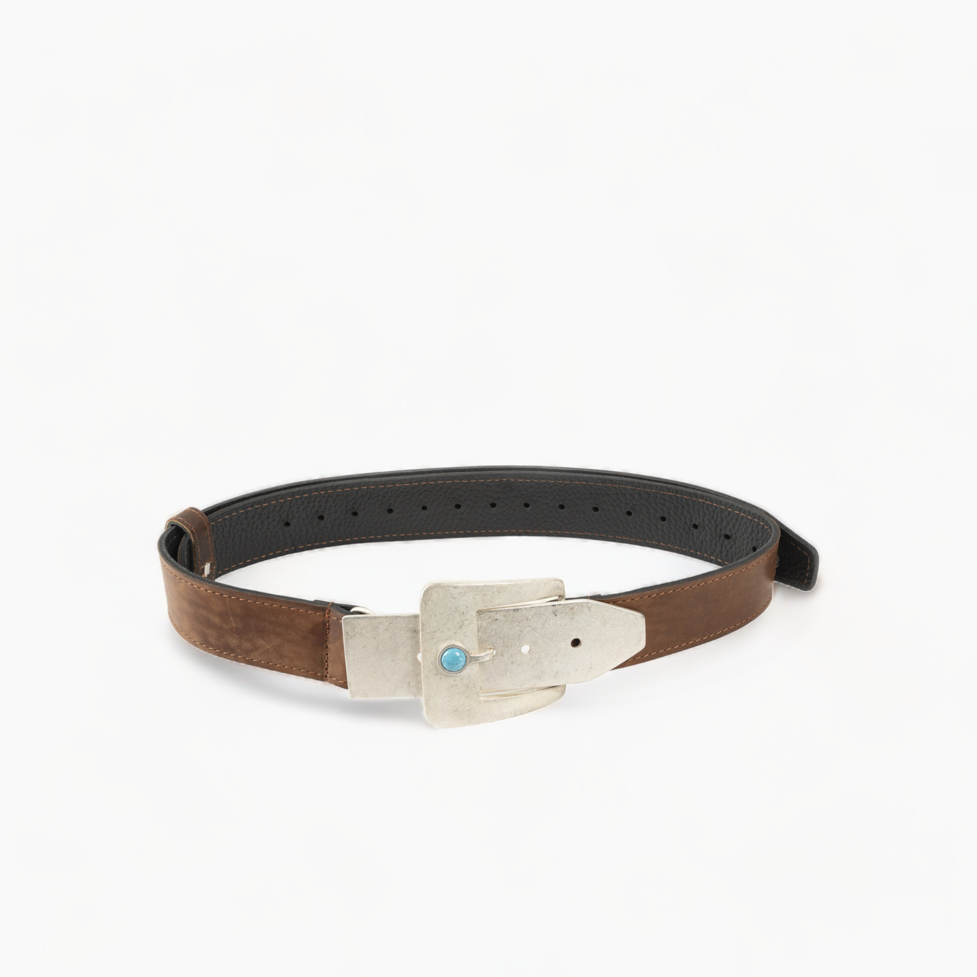 Leather belt with a buckle in brown color