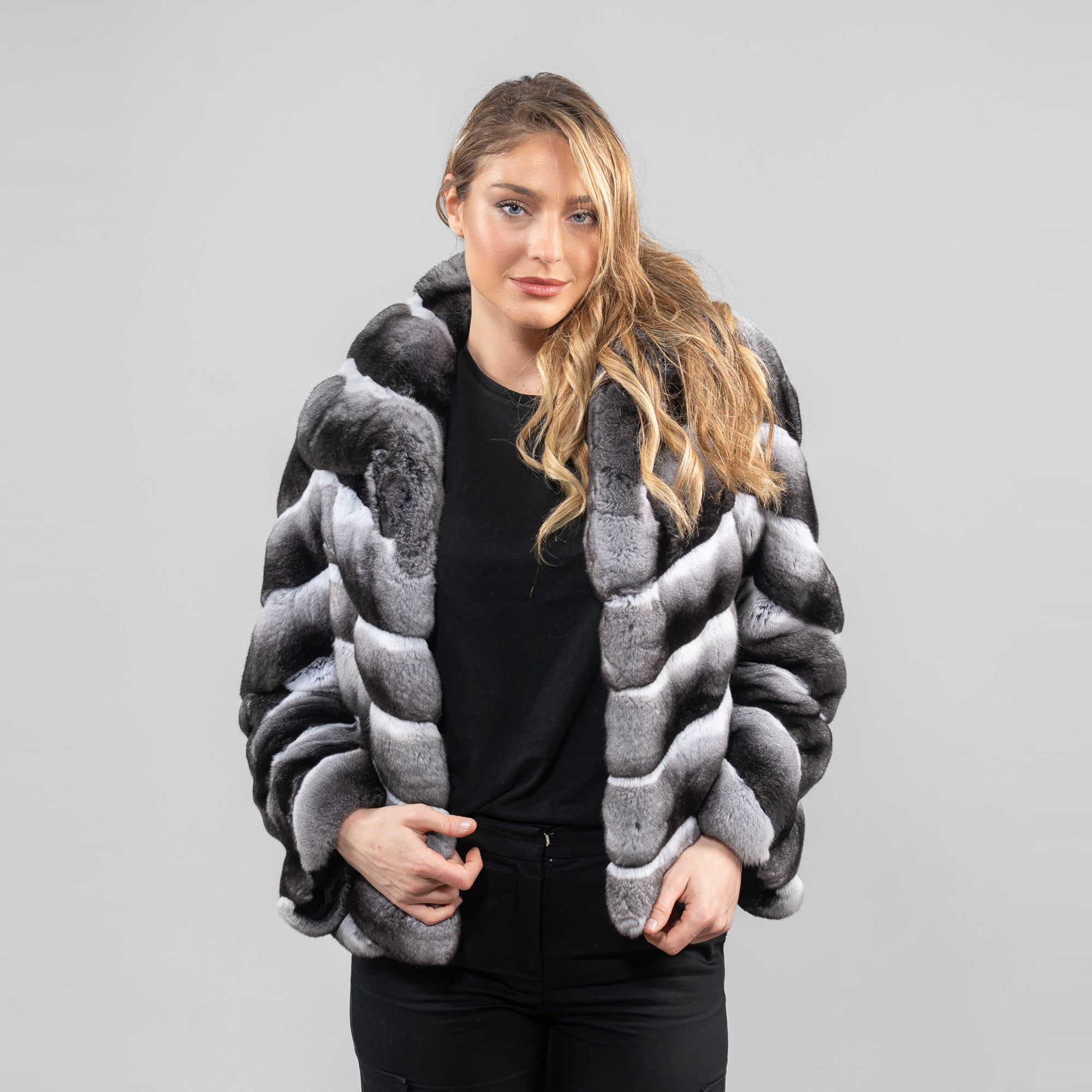 gray chinchilla fur jacket