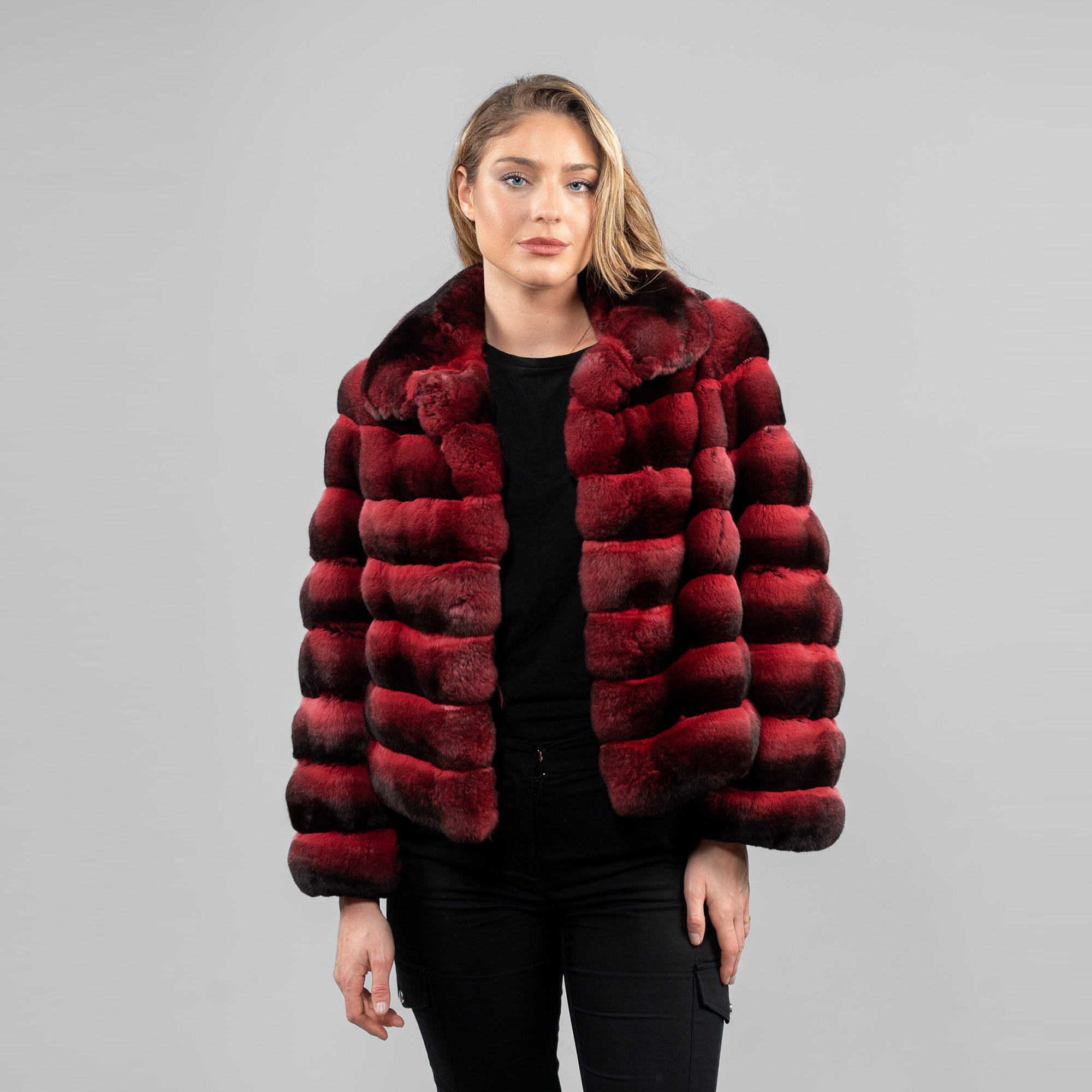 red chinchilla fur jacket