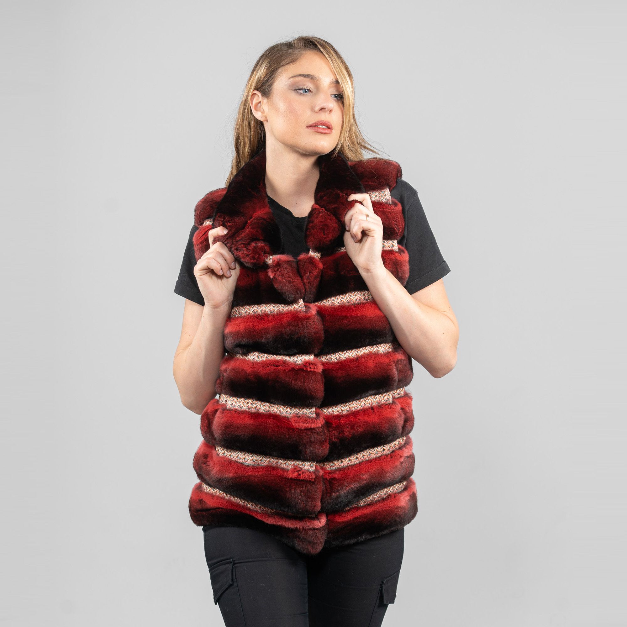 red chinchilla fur vest
