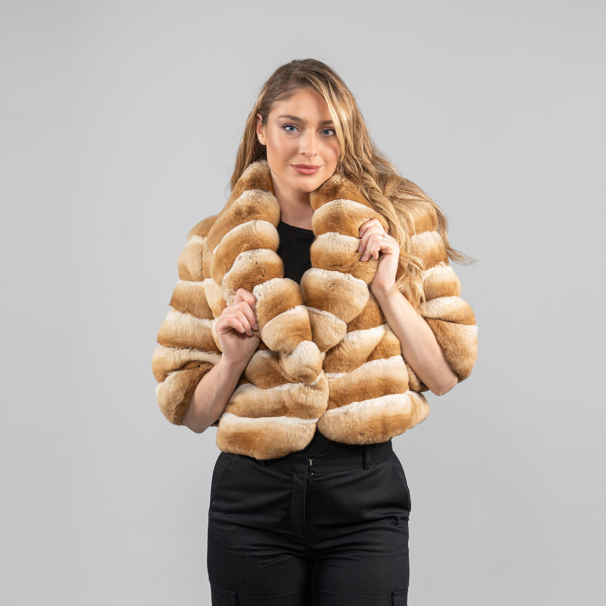 Chinchilla fur jacket in gold color