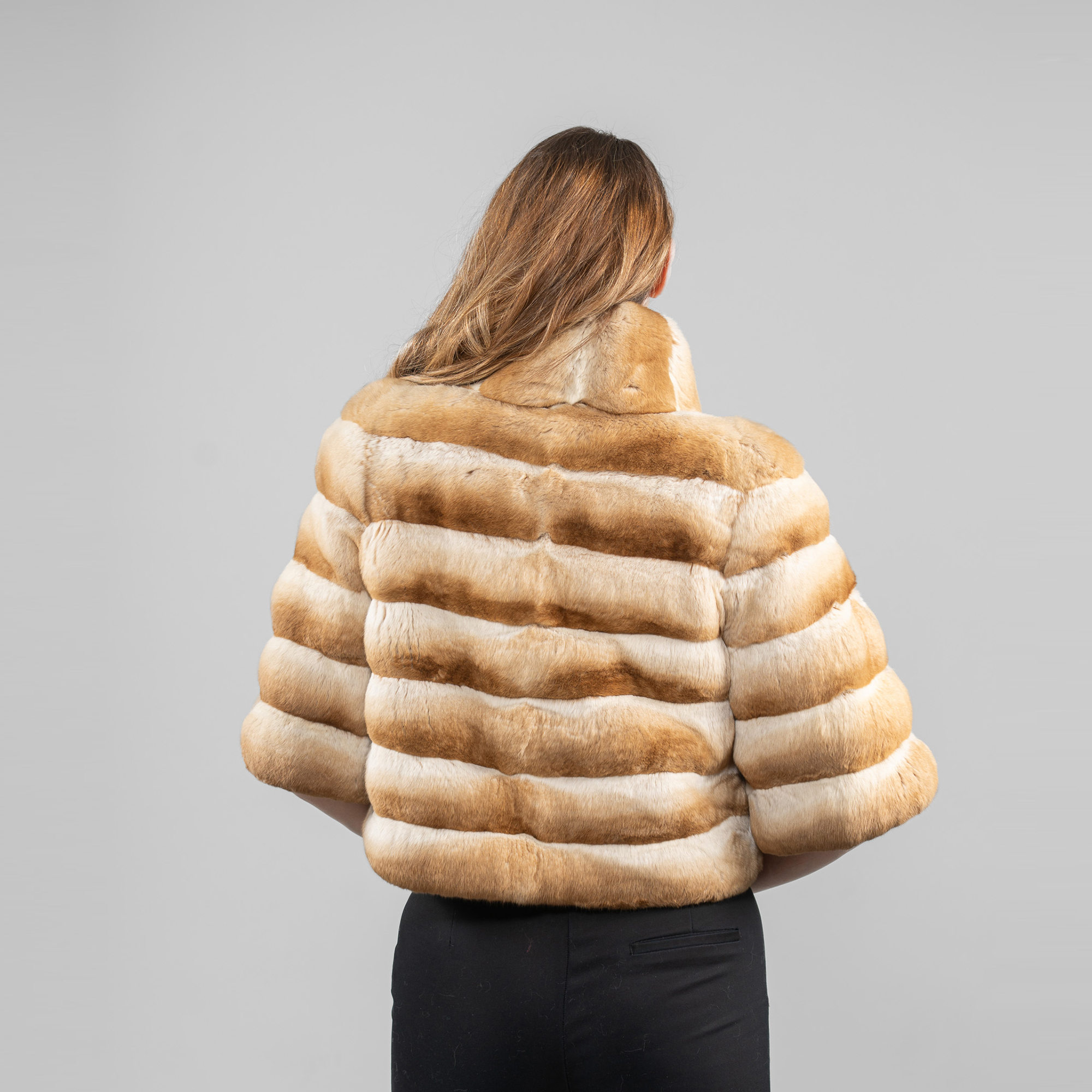 Chinchilla fur jacket in gold color