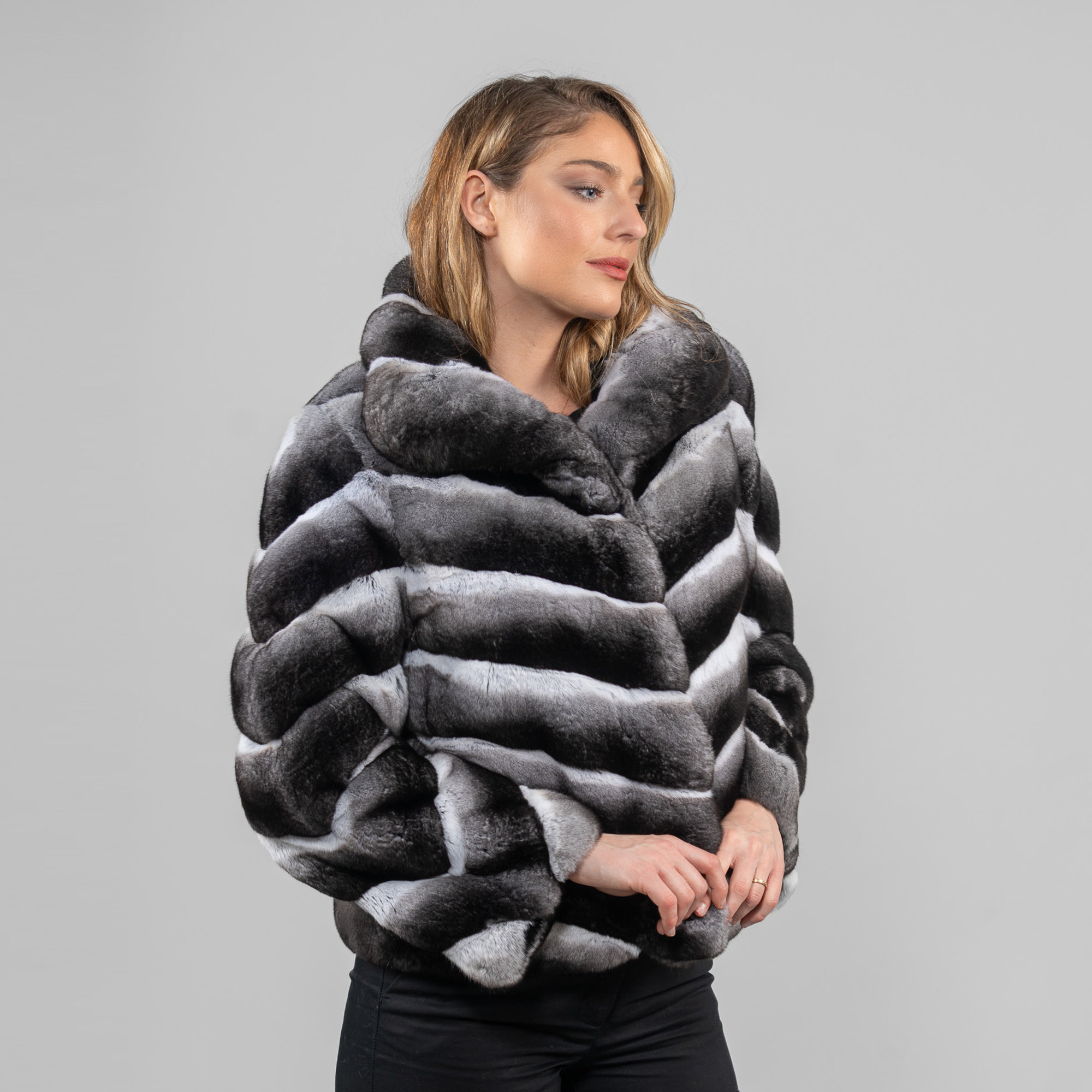 gray chinchilla fur jacket