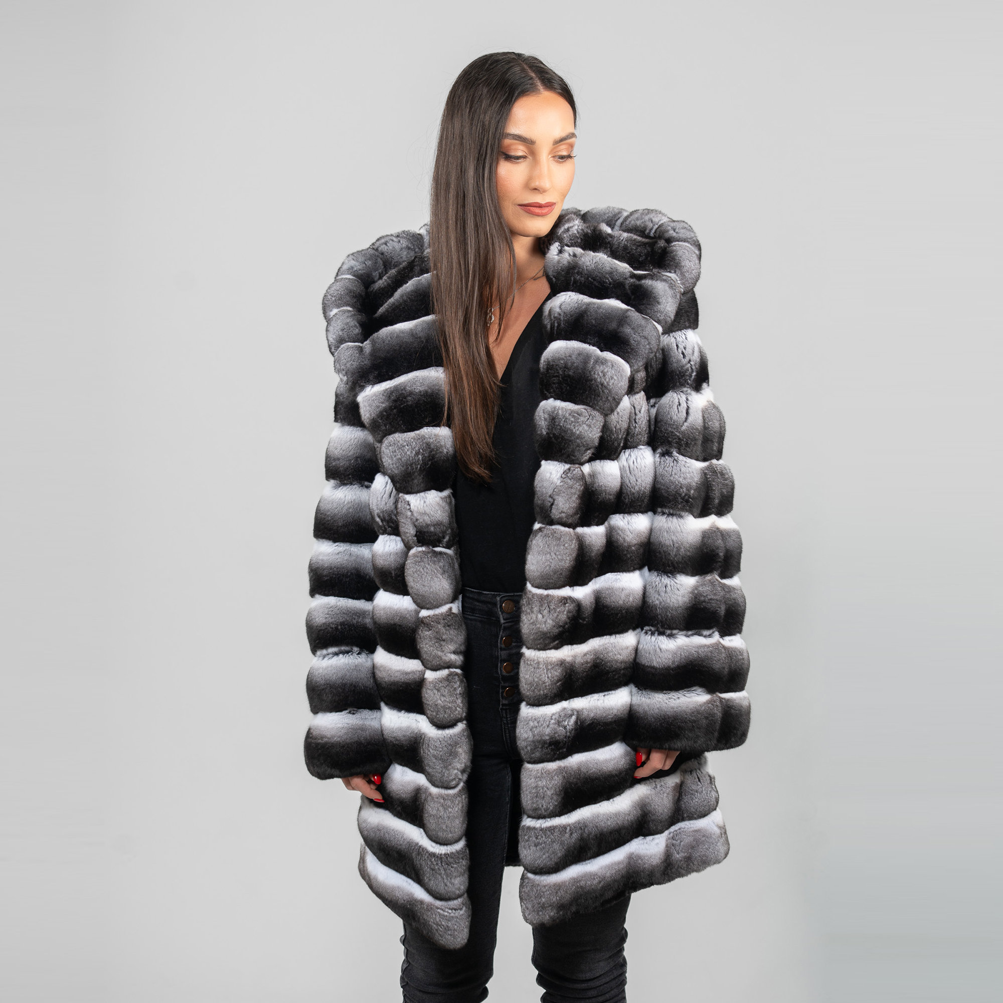 gray chinchilla fur coat