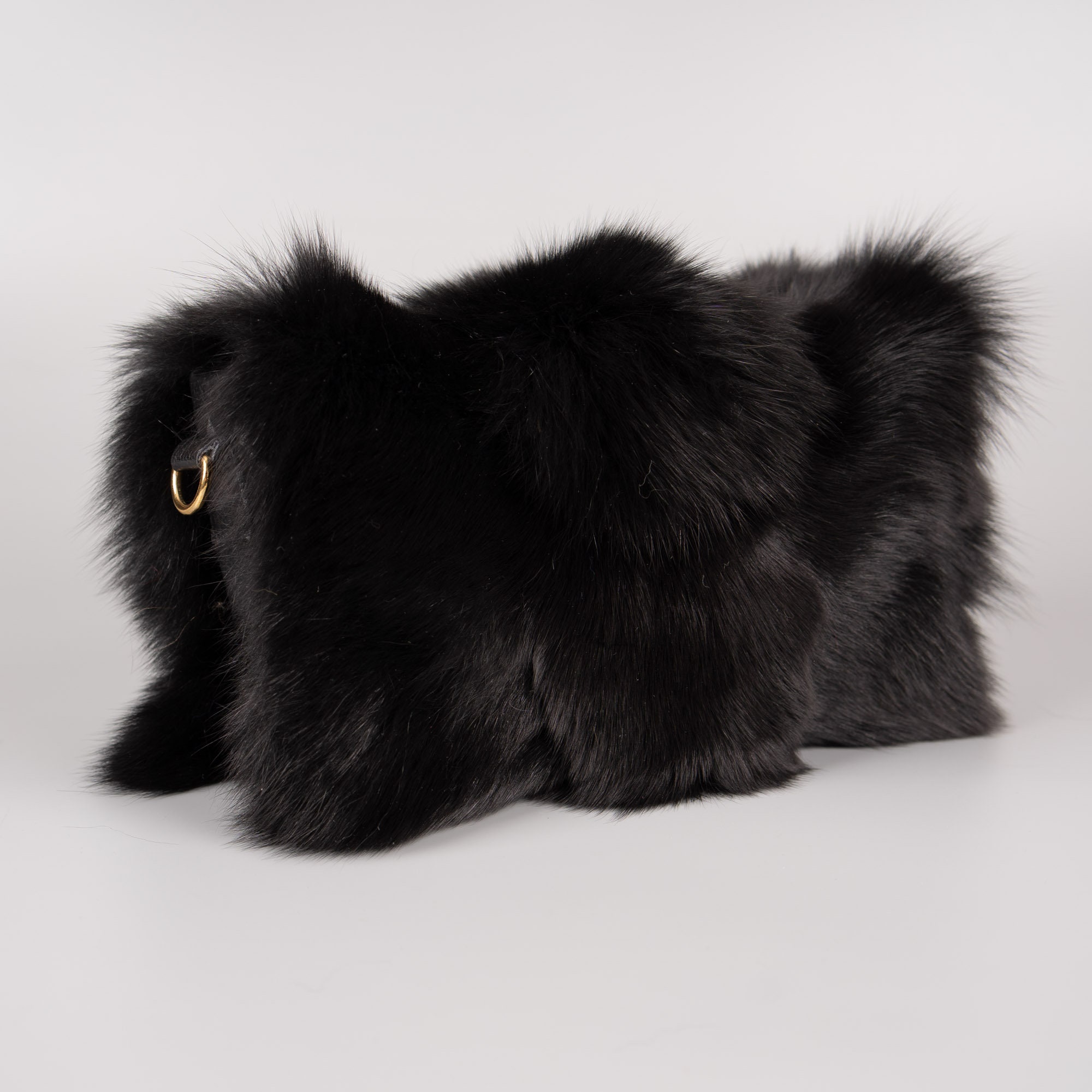 Black fox fur shoulder bag with leather details