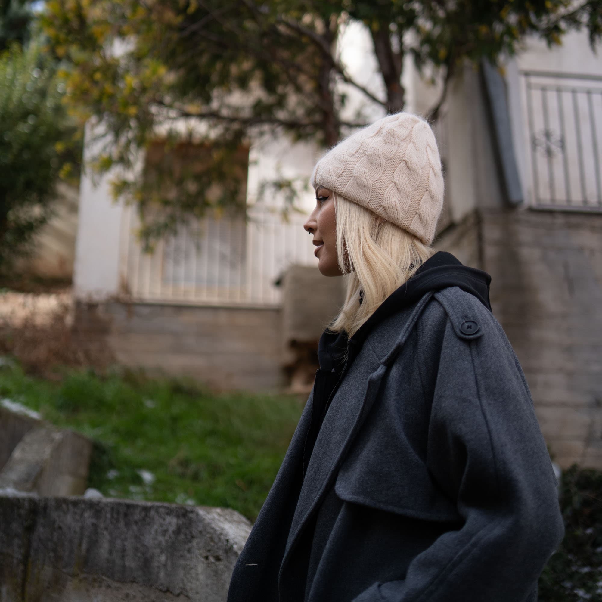 ροζ πλεκτό μάλλινο σκουφί