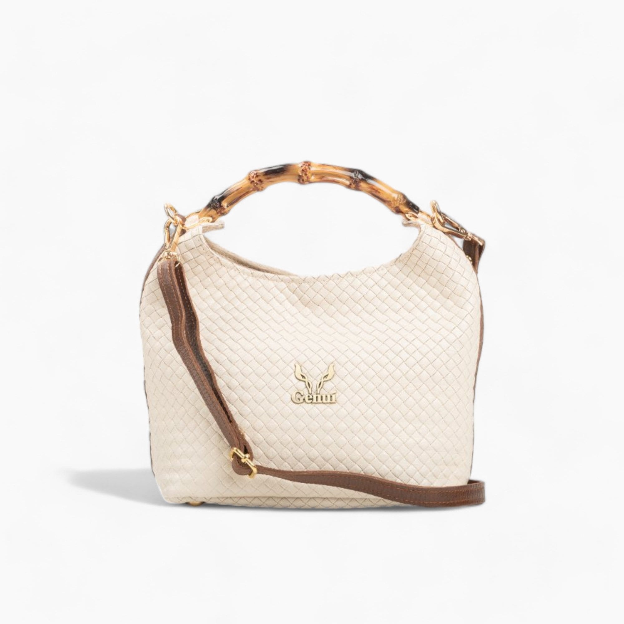 Leather bag with a detachable strap in beige color