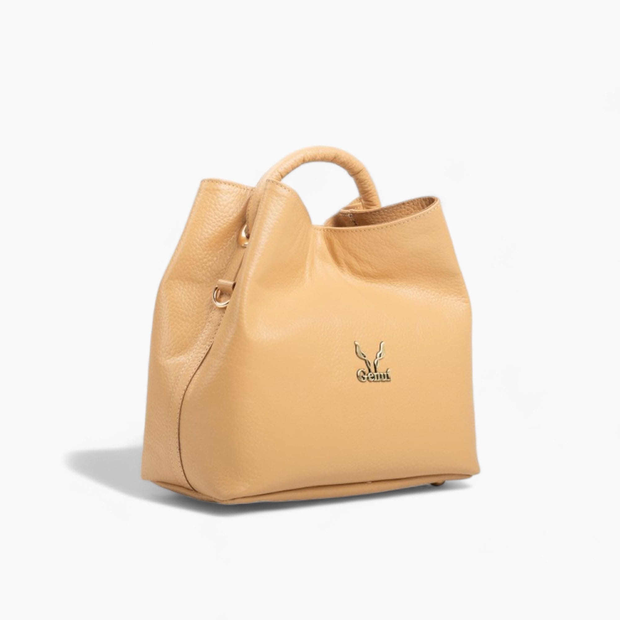 Leather handbag in beige shade