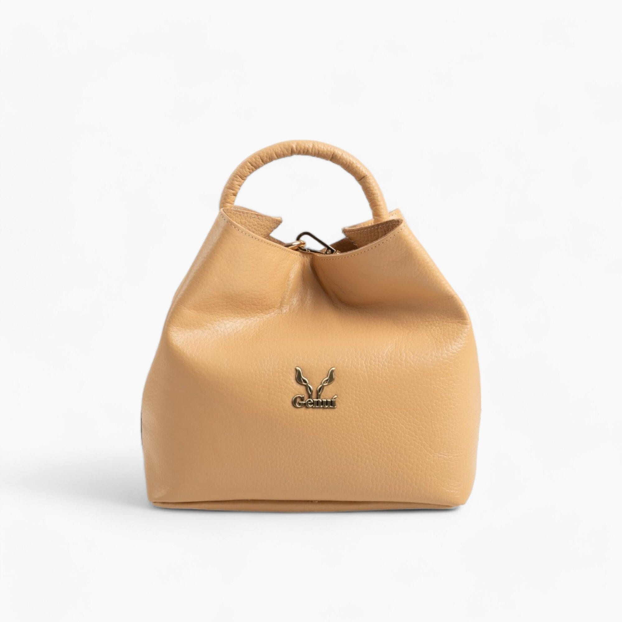 Leather handbag in beige shade