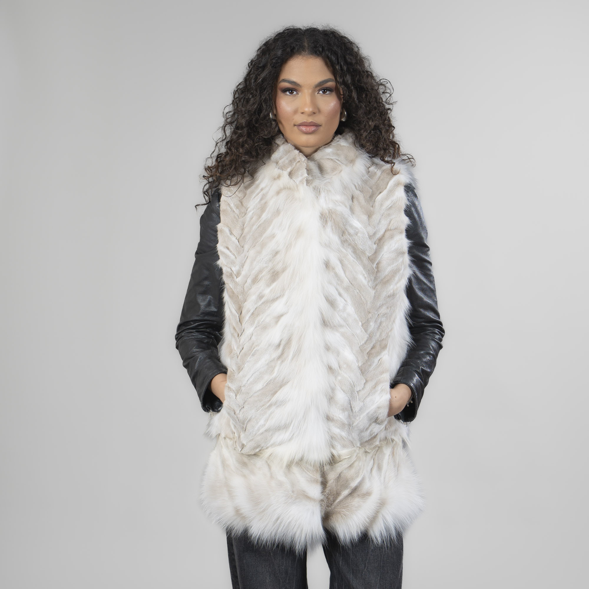 Fox fur vest in beige shades