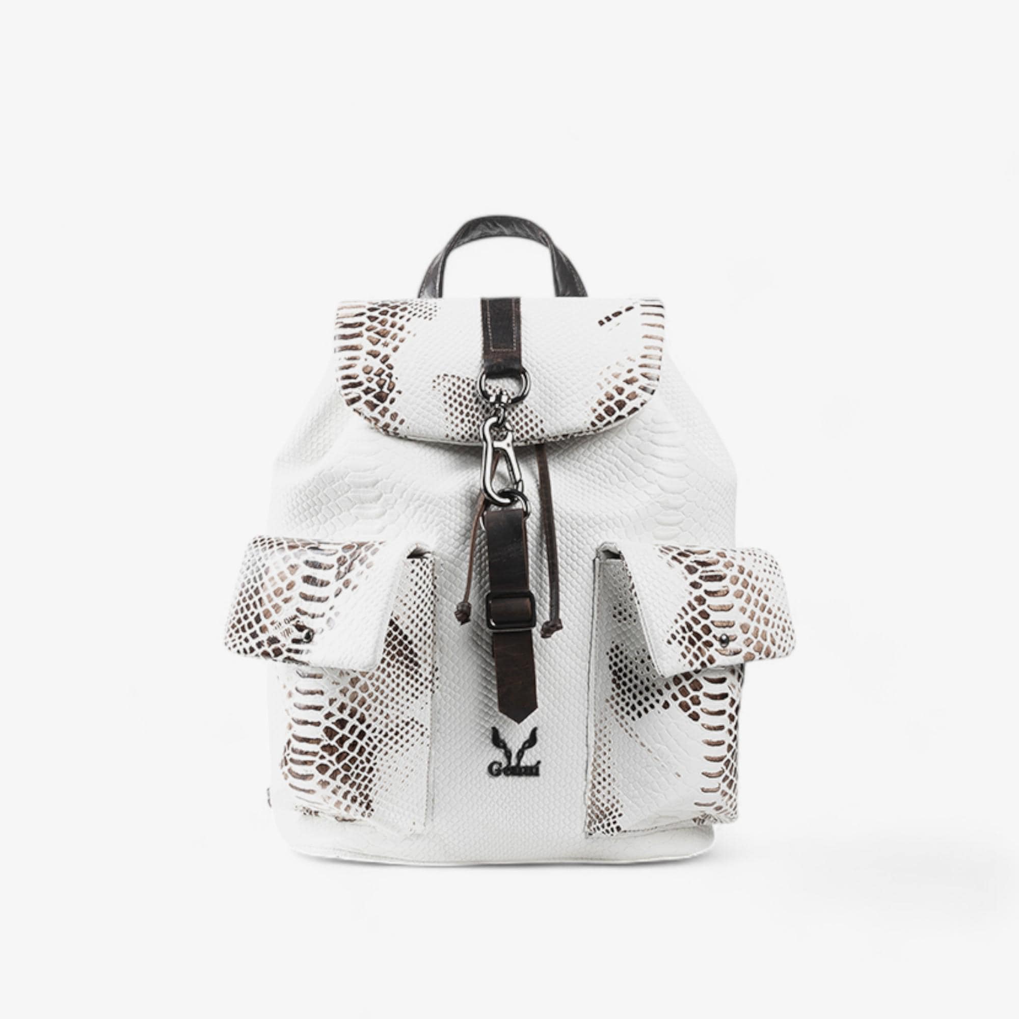 Leather backpack with pockets in white color