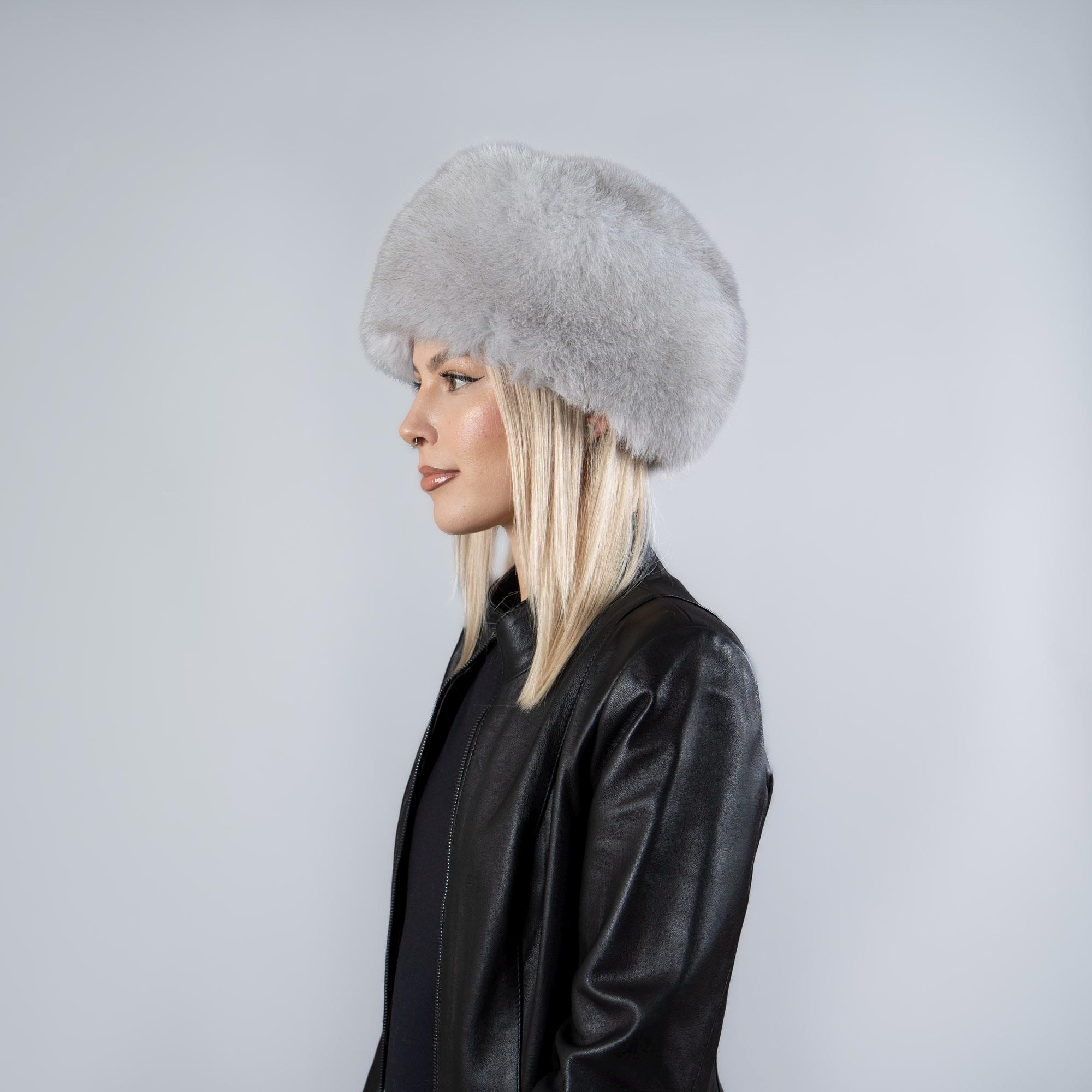 Fox fur hat in gray color