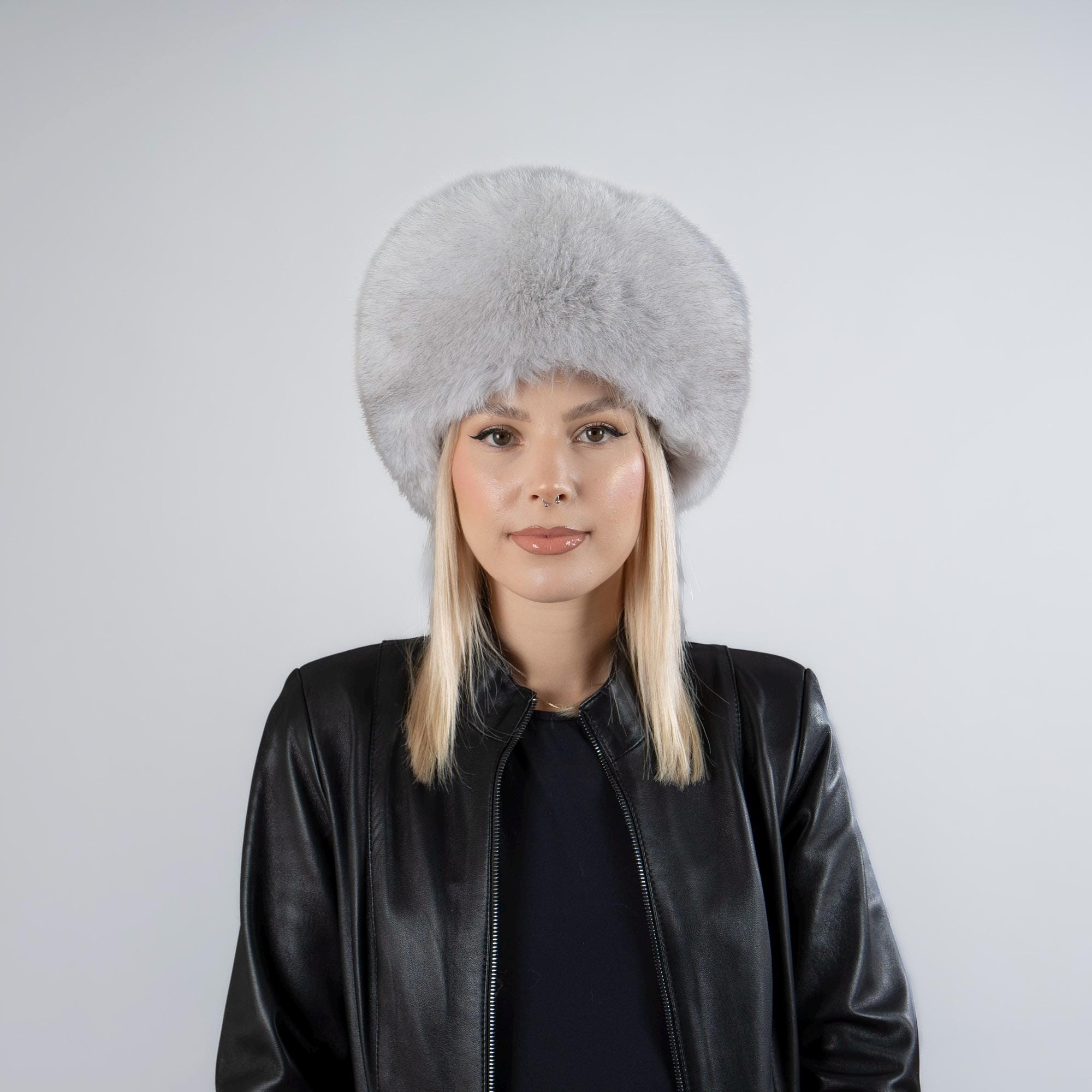 Fox fur hat in gray color