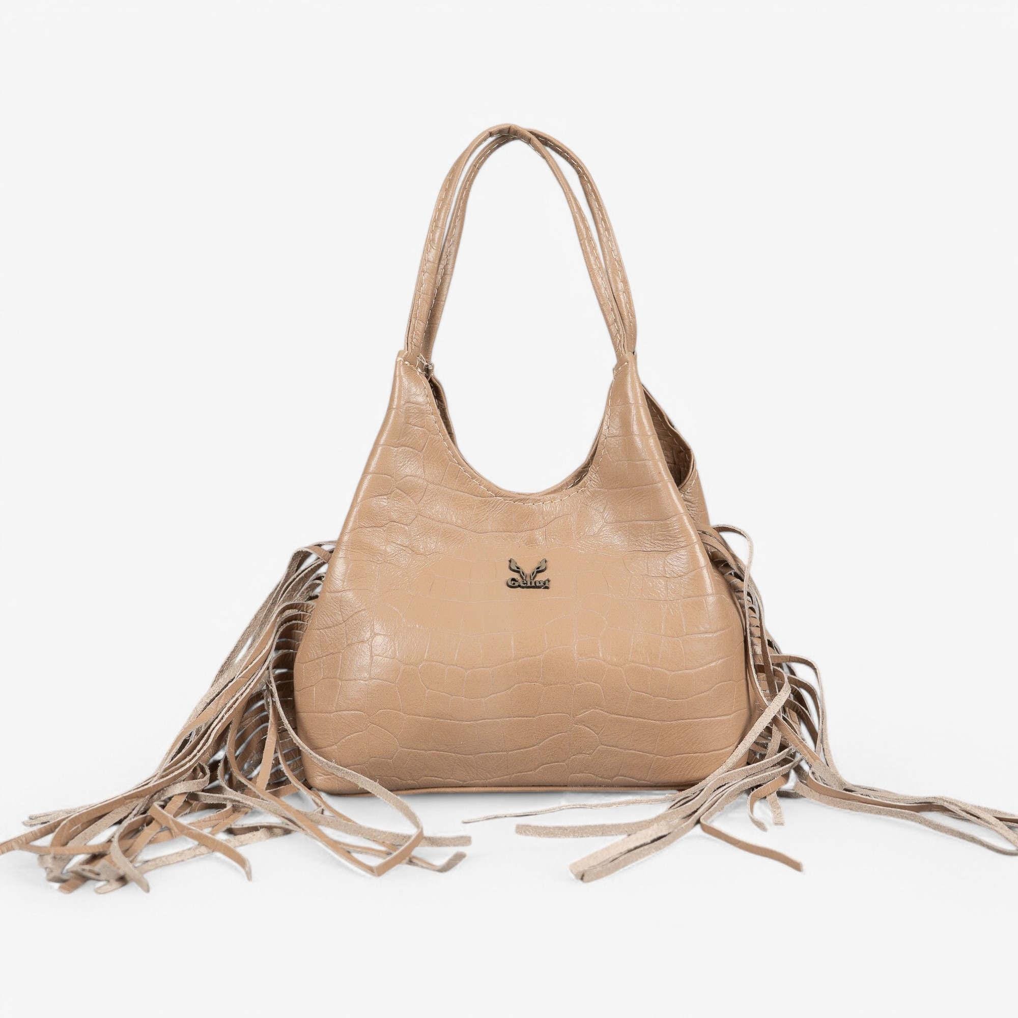 Beige leather handbag