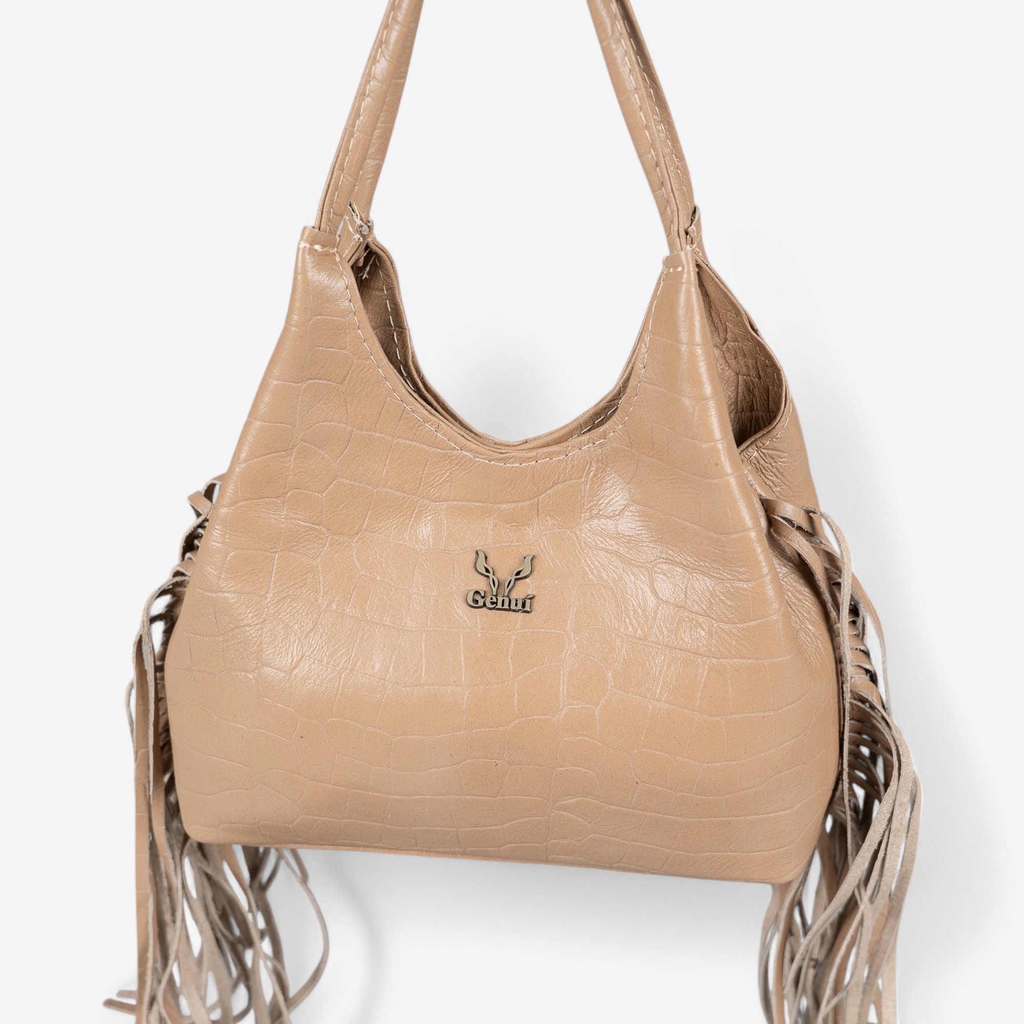 Beige leather handbag