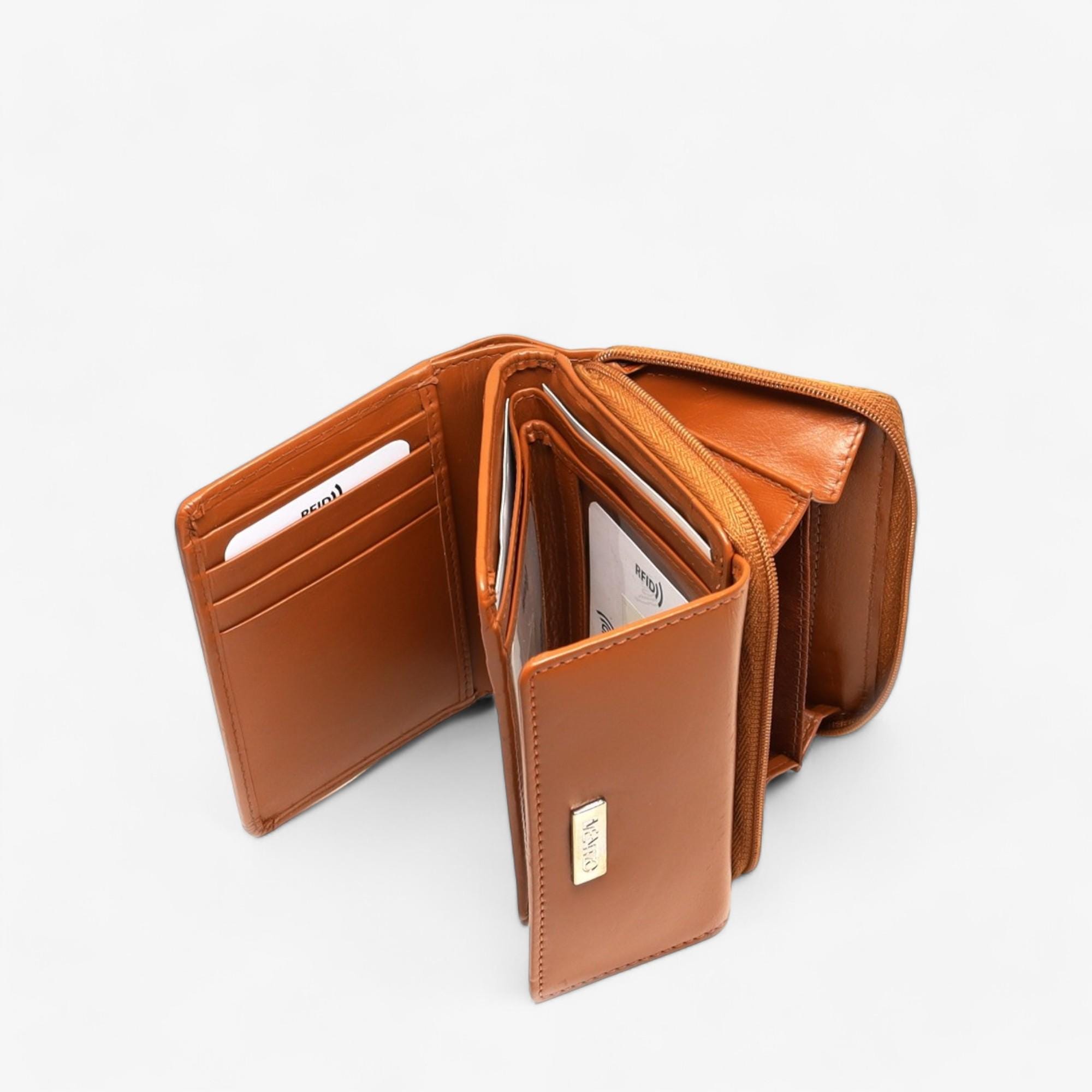 Brown leather wallet with full zipper