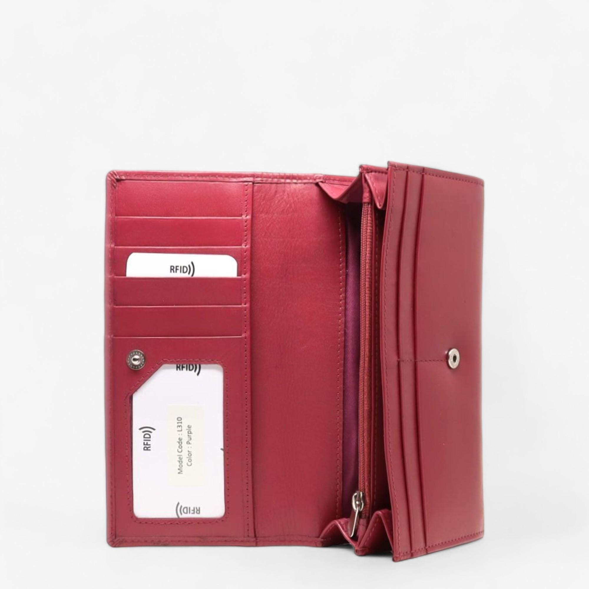 Μπορντό δερμάτινο πορτοφόλι με κουμπί