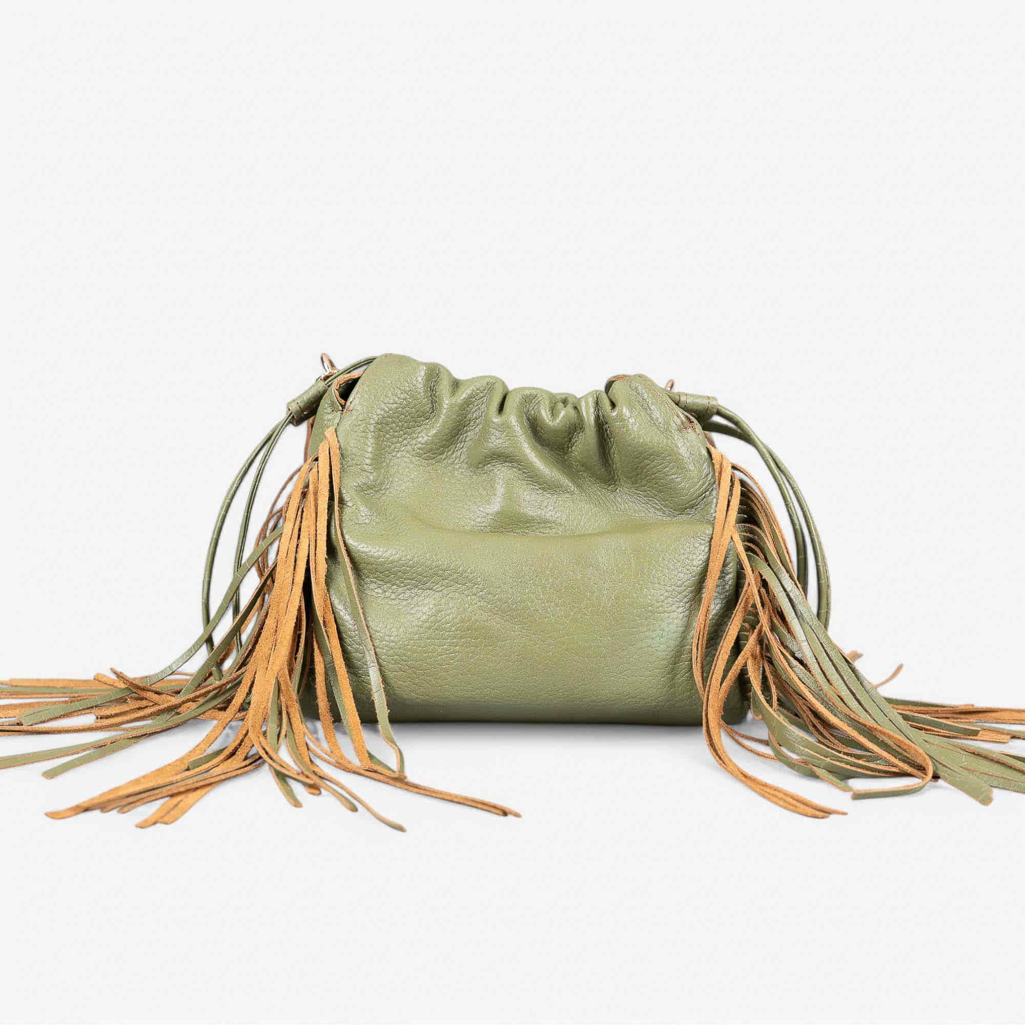 Green leather fringe shoulder bag