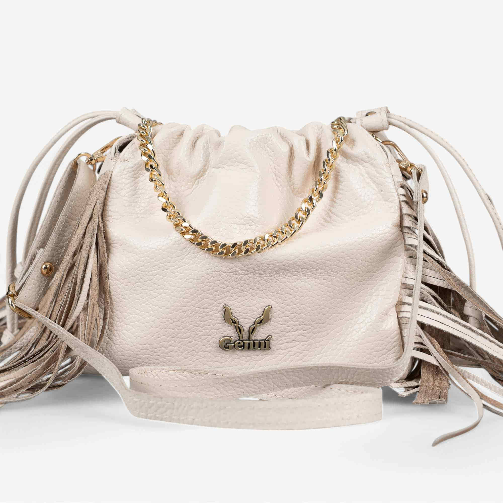 Light beige leather fringe bag