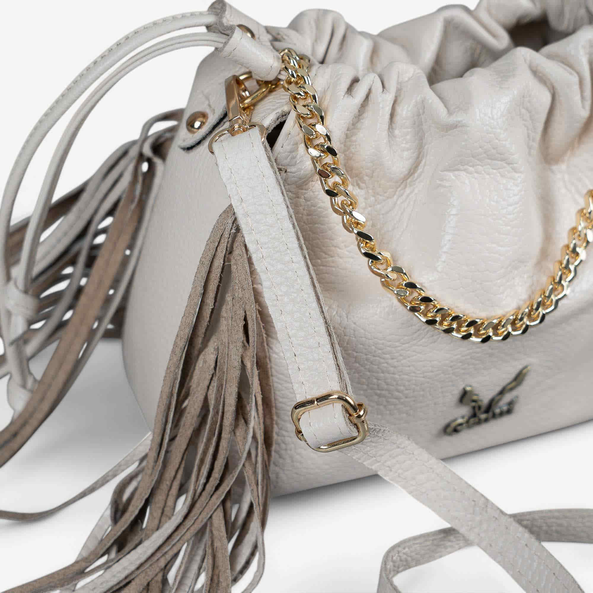 Light beige leather fringe bag