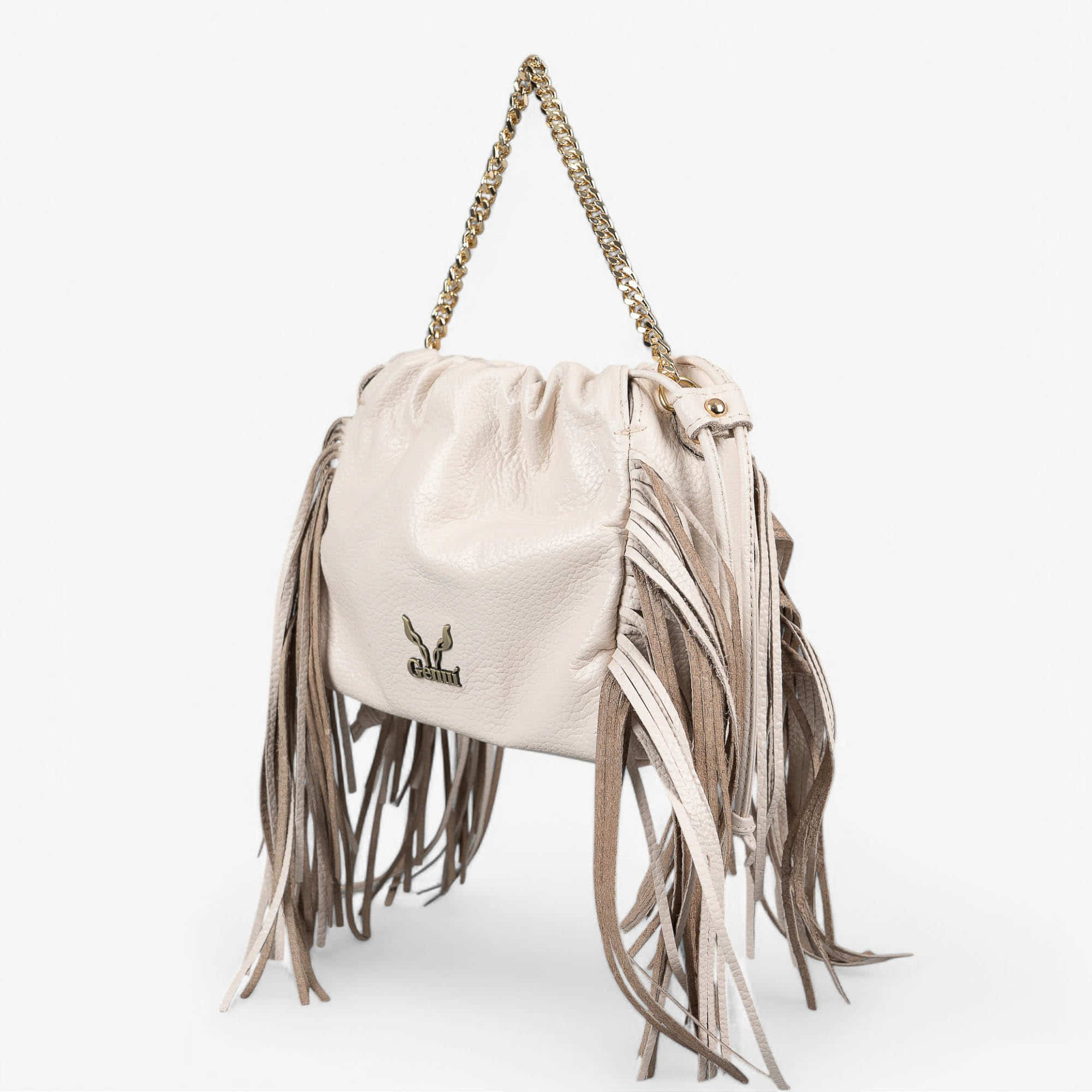 Light beige leather fringe bag