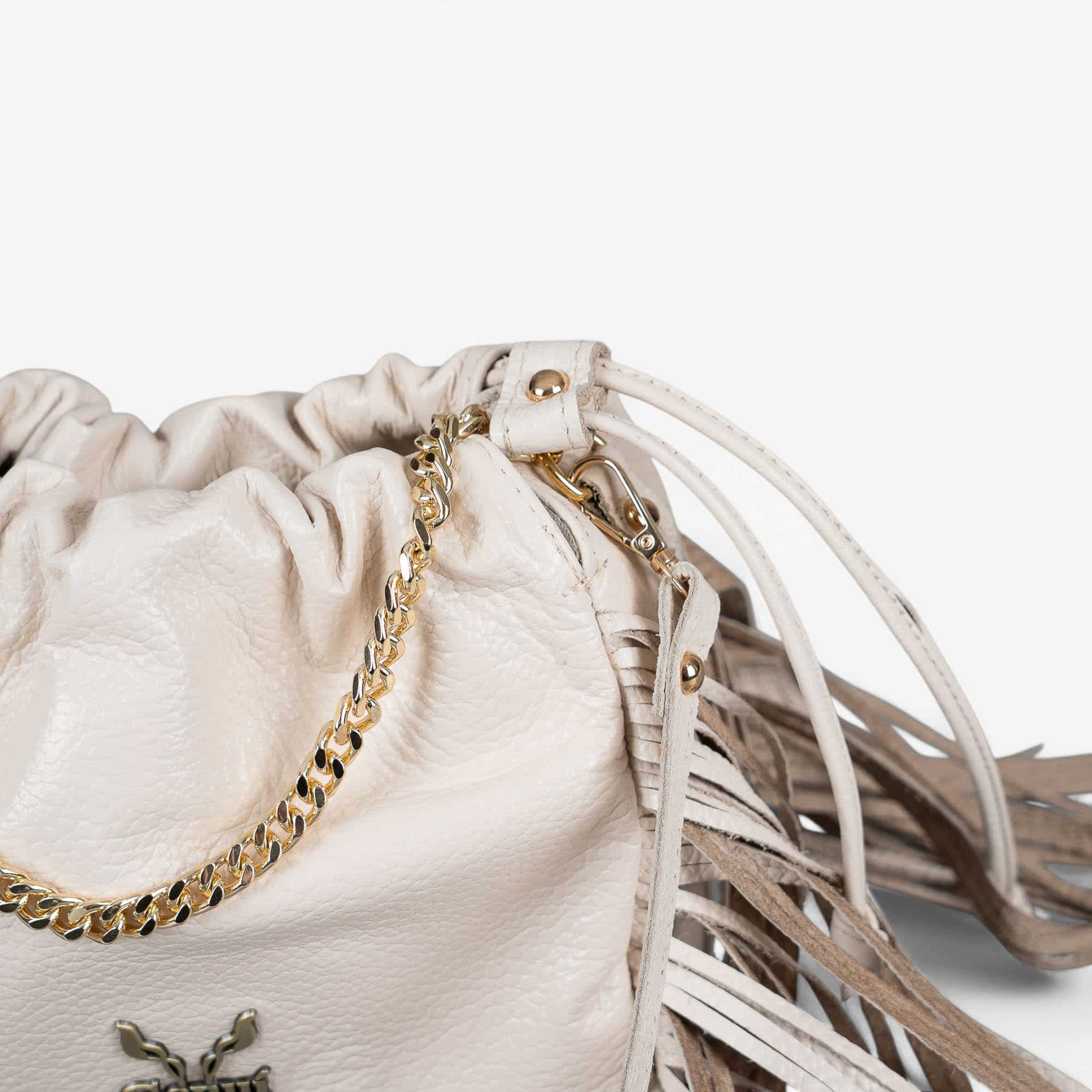 Light beige leather fringe bag