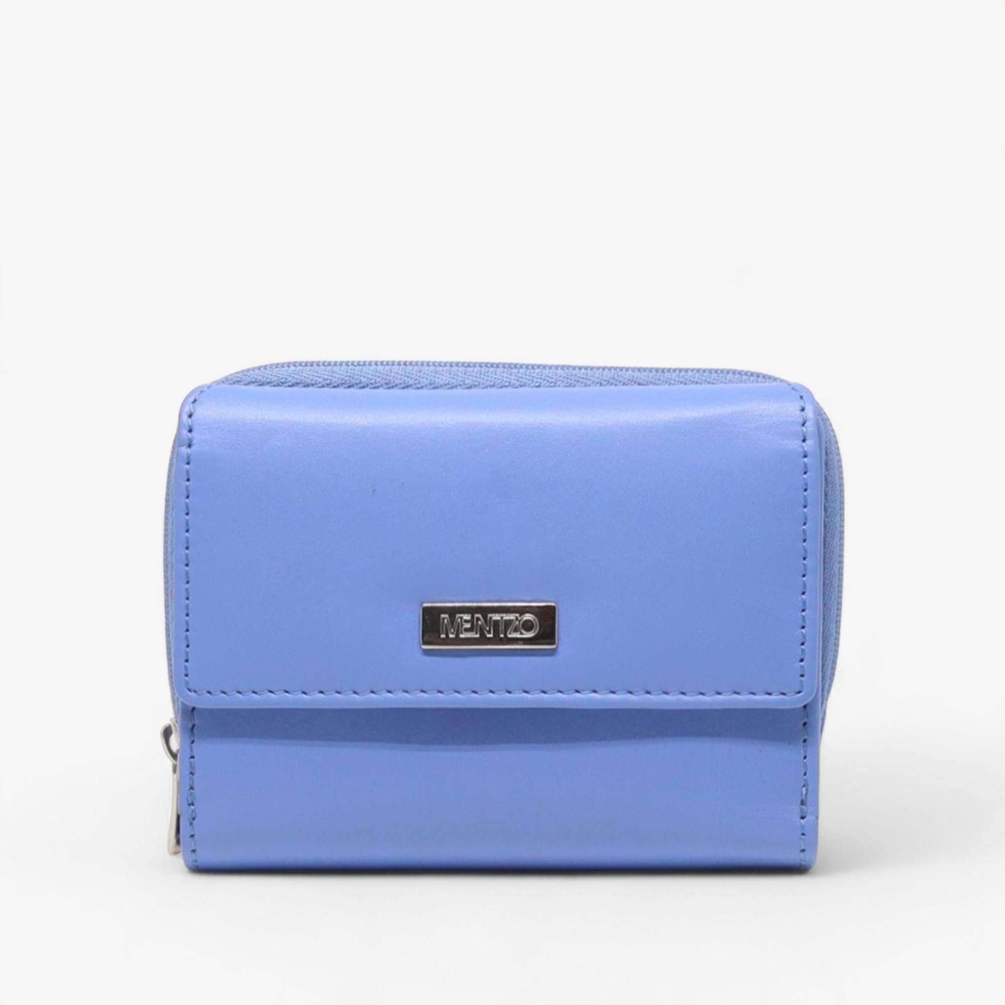 Light blue leather wallet with zipper