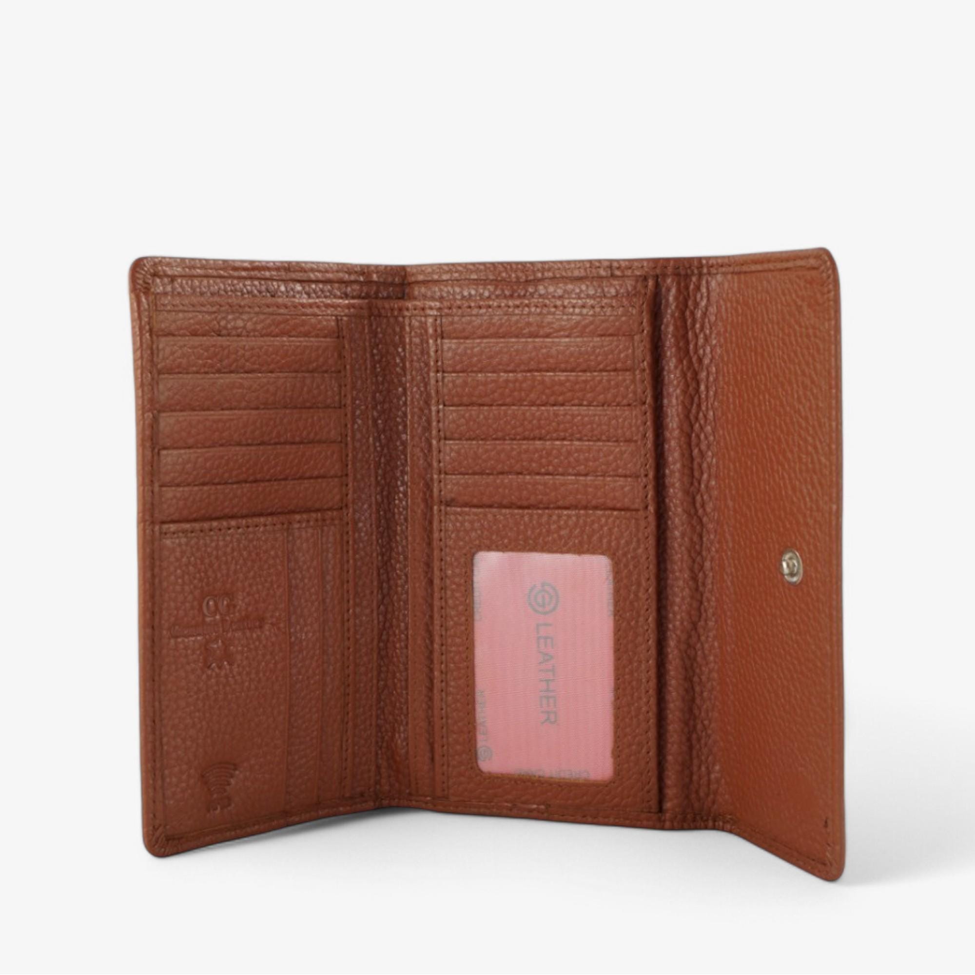 Brown leather wallet with RFID technology