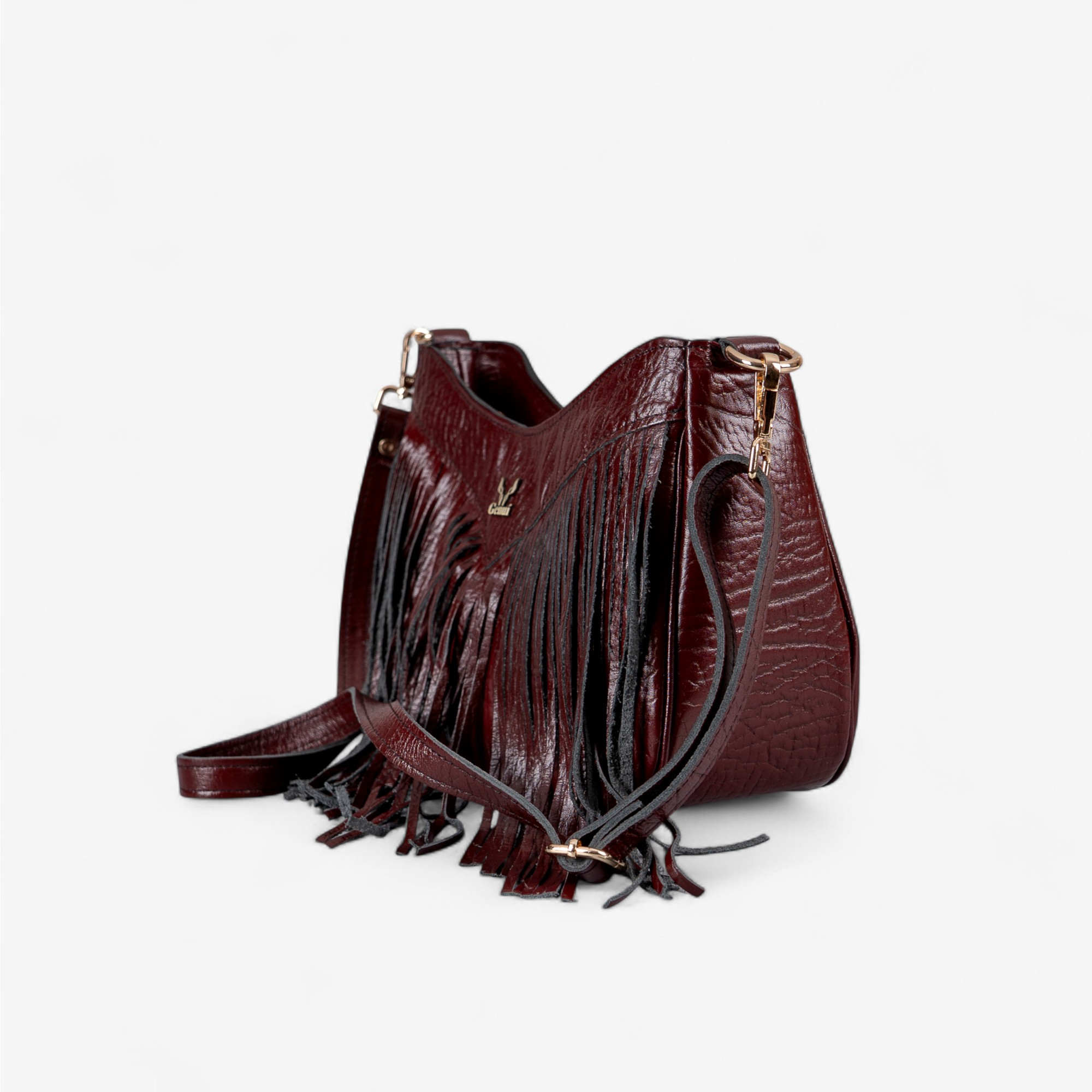 Δερμάτινη μπορντό τσάντα ώμου