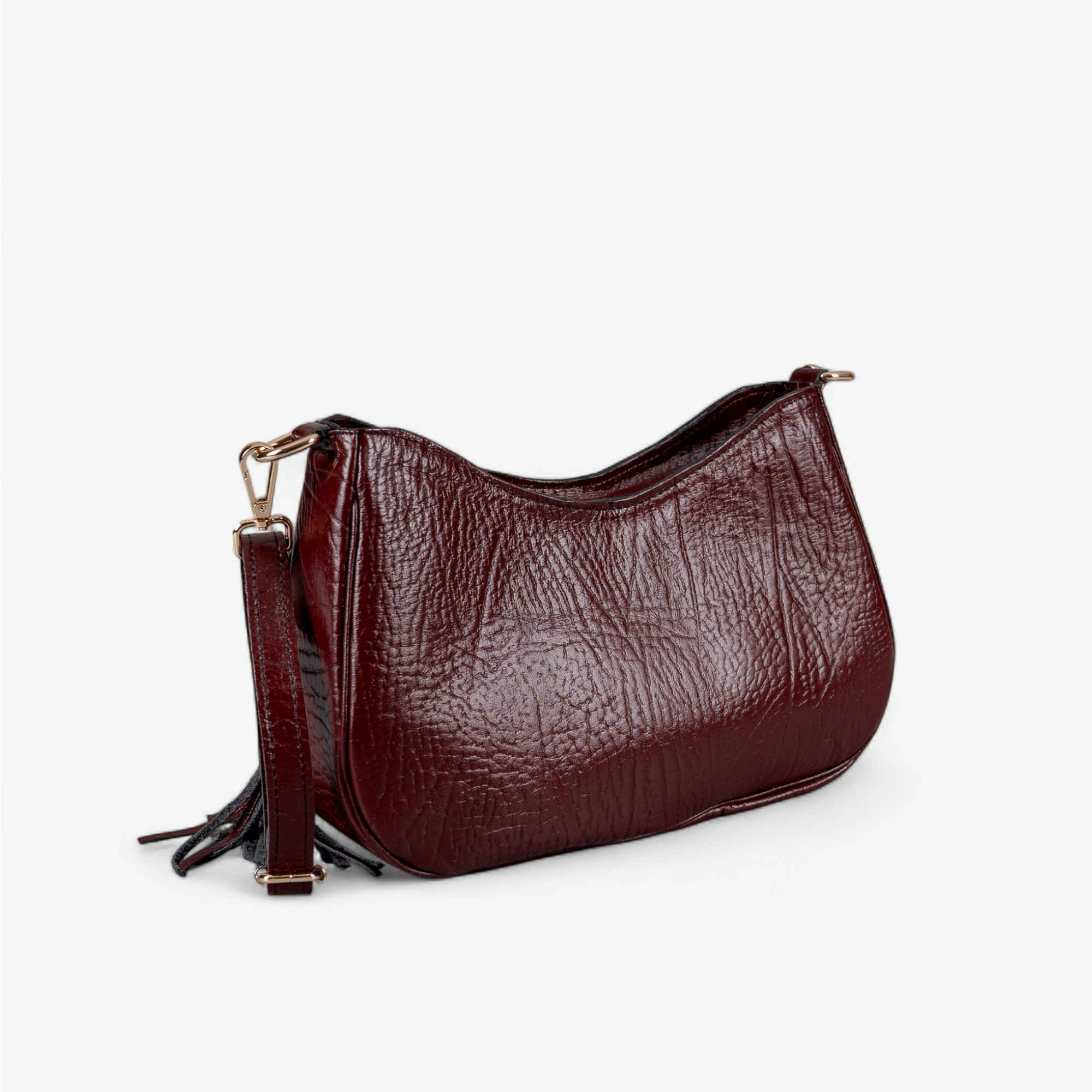 Δερμάτινη μπορντό τσάντα ώμου