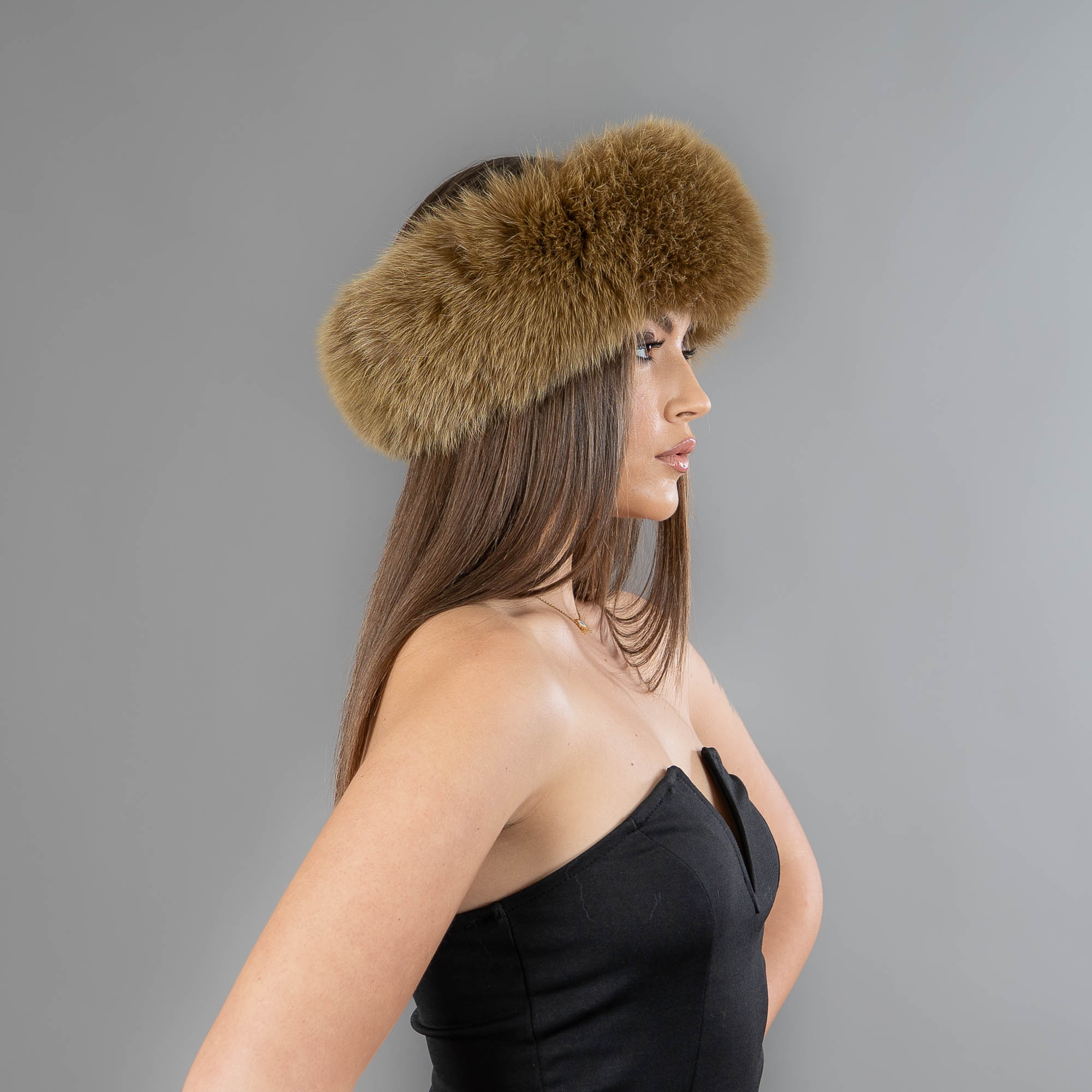 olive green fox fur headband