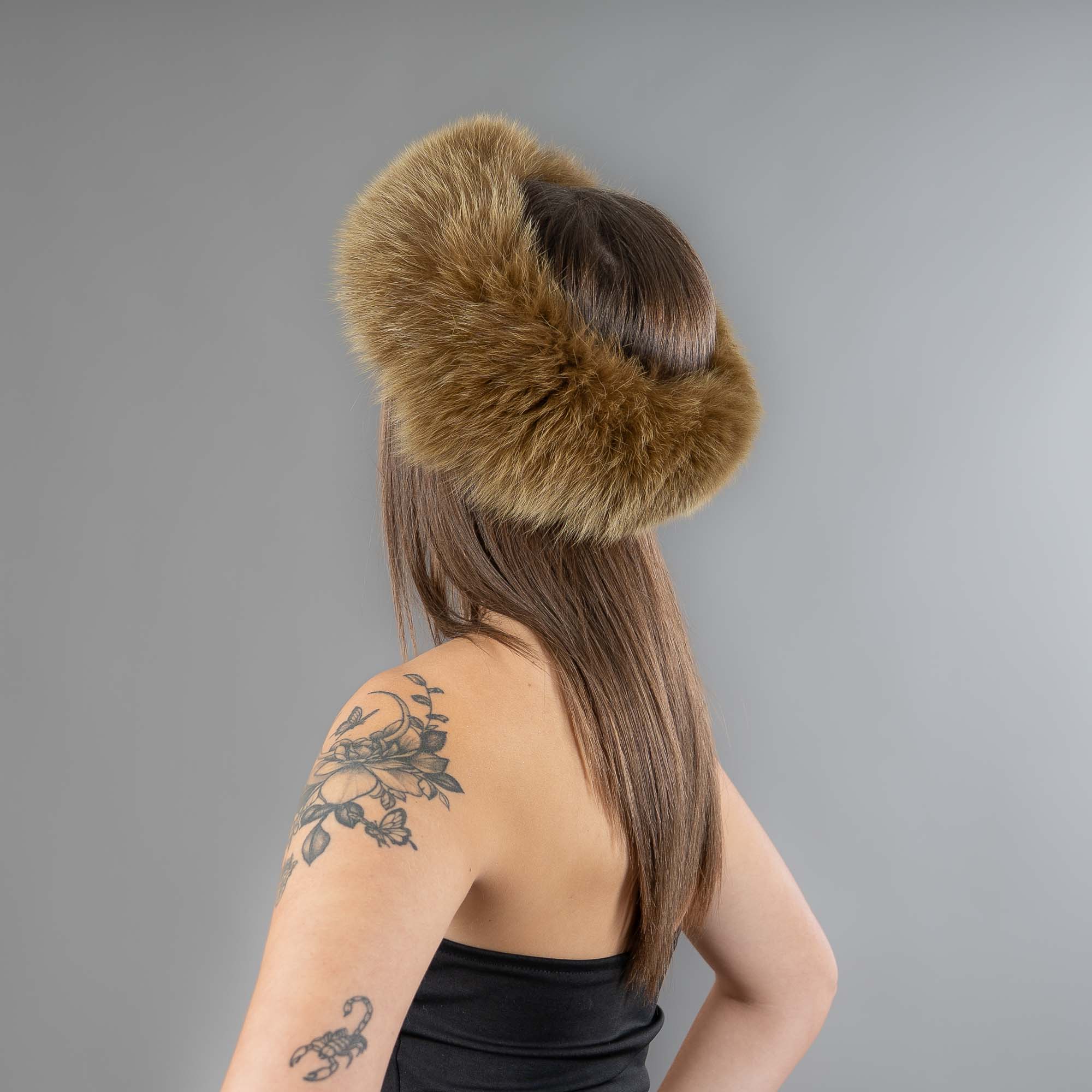 olive green fox fur headband