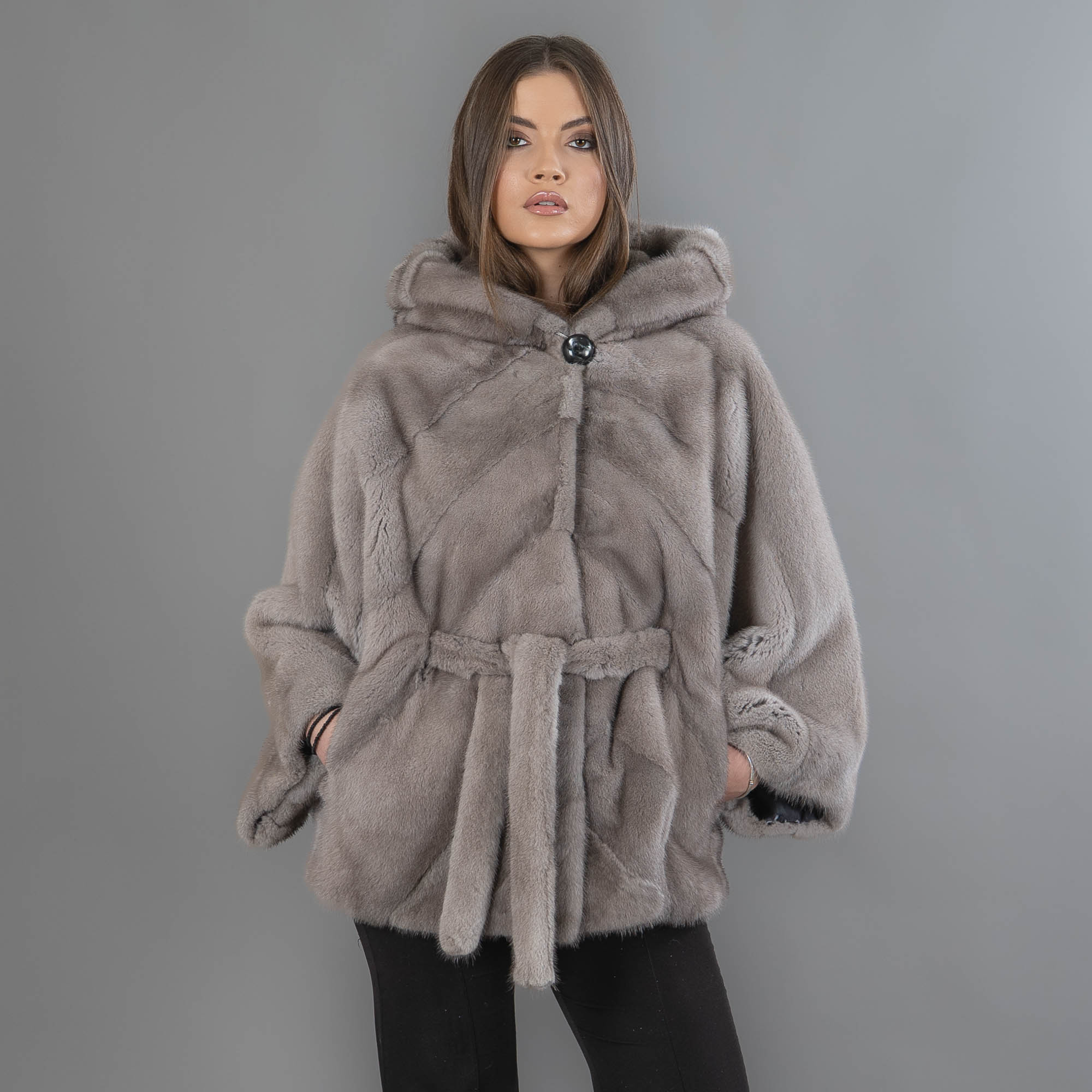 Dark grey mink fur cape