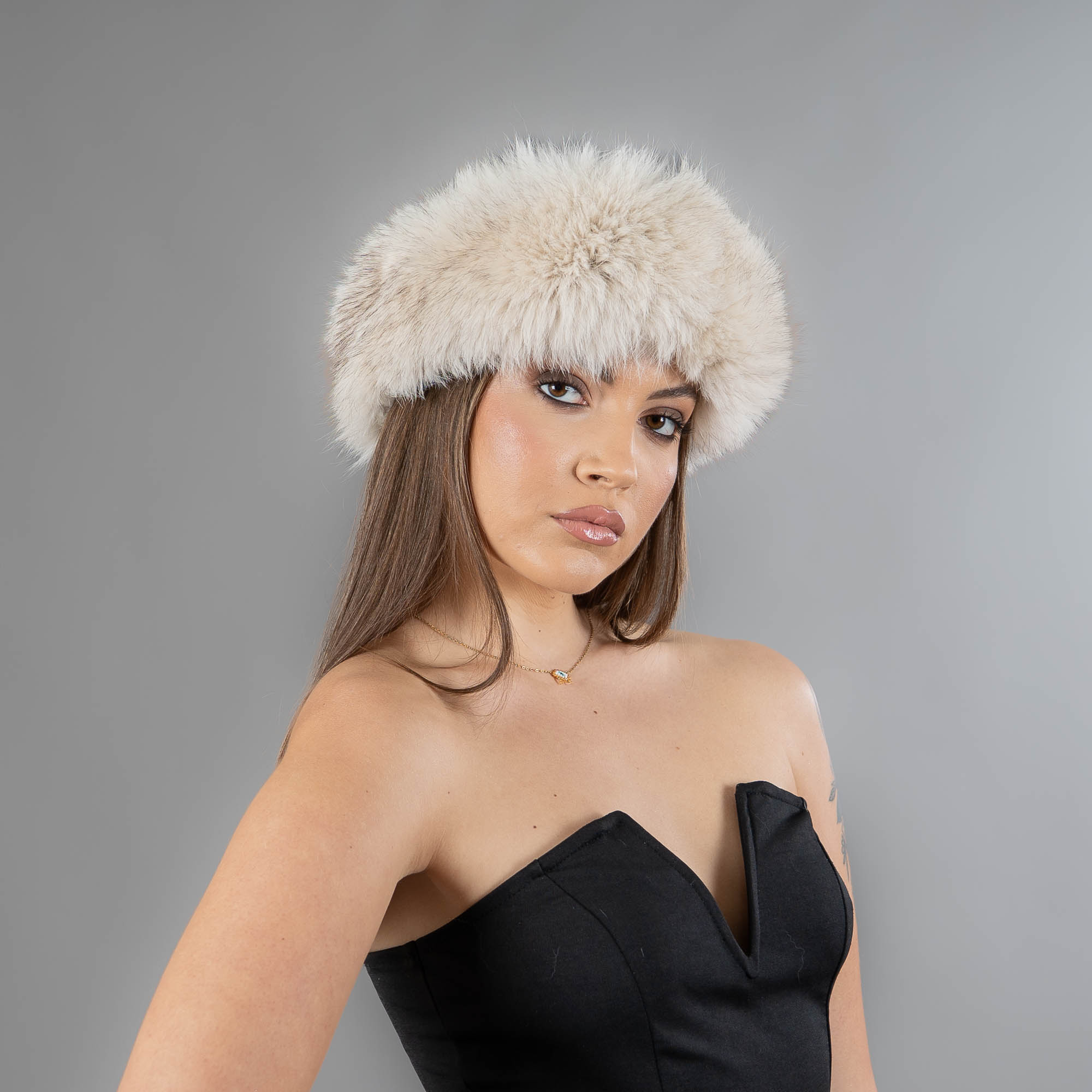 beige fox fur headband